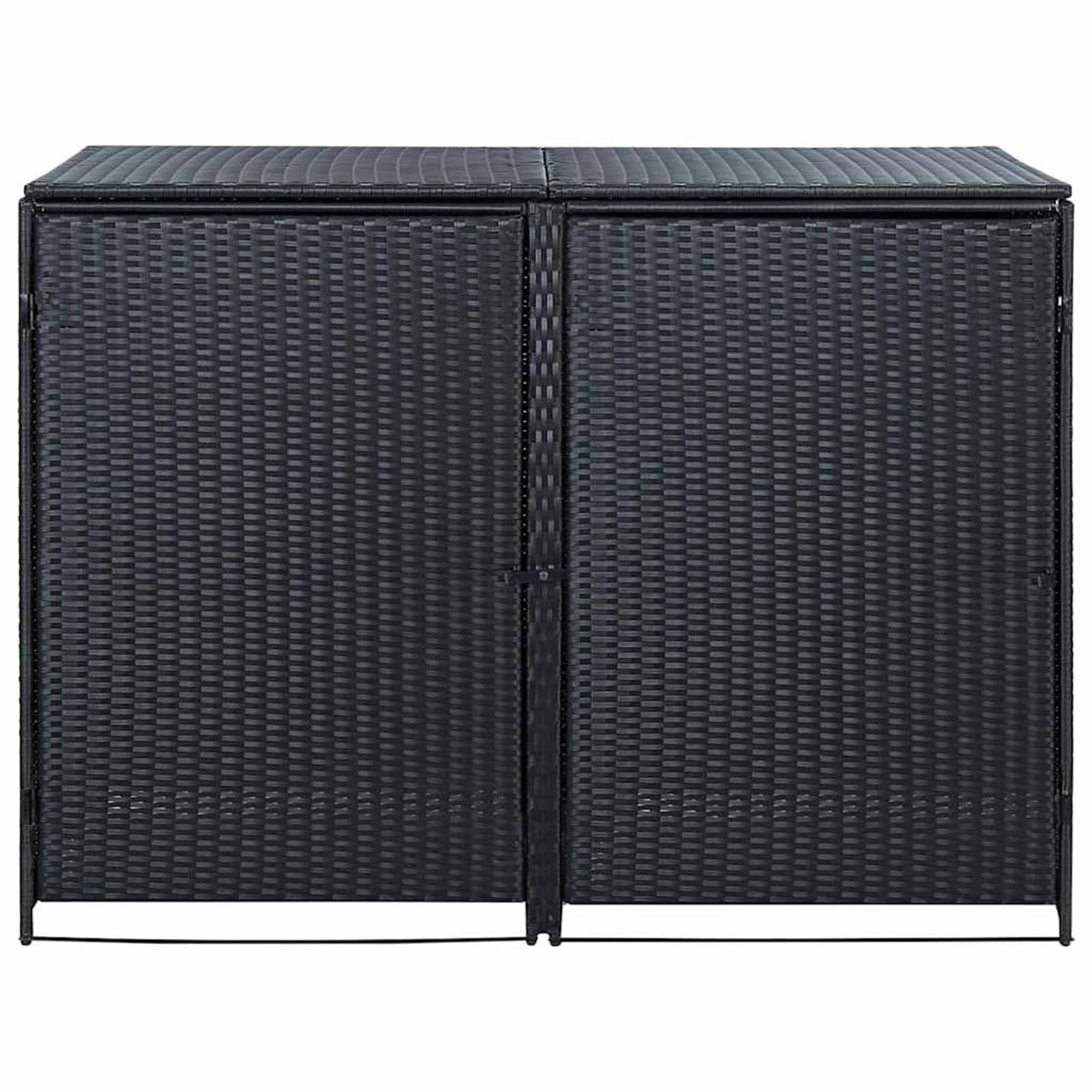 2-Tonnen-Mülltonnenbox aus PE-Rattan, schwarz, 148 x 80 x 111 cm, ideal für Gartenlagerung