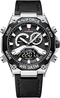 Mens Sport Leather Analog-Digital Watch Waterproof Analog Quartz Watches Casual Chronograph Backlight Military Wristwatches