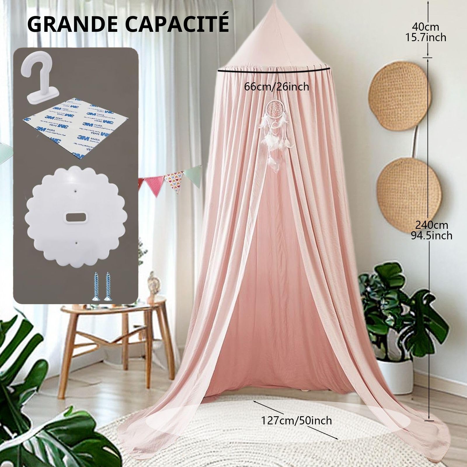 Ginkago Ciels de Lit pour Enfant, Bébé Moustiquaire Salle de Lecture pour Décoration de Chambre à Coucher, Élégant Auvent De Lit pour Princesse (Rose)