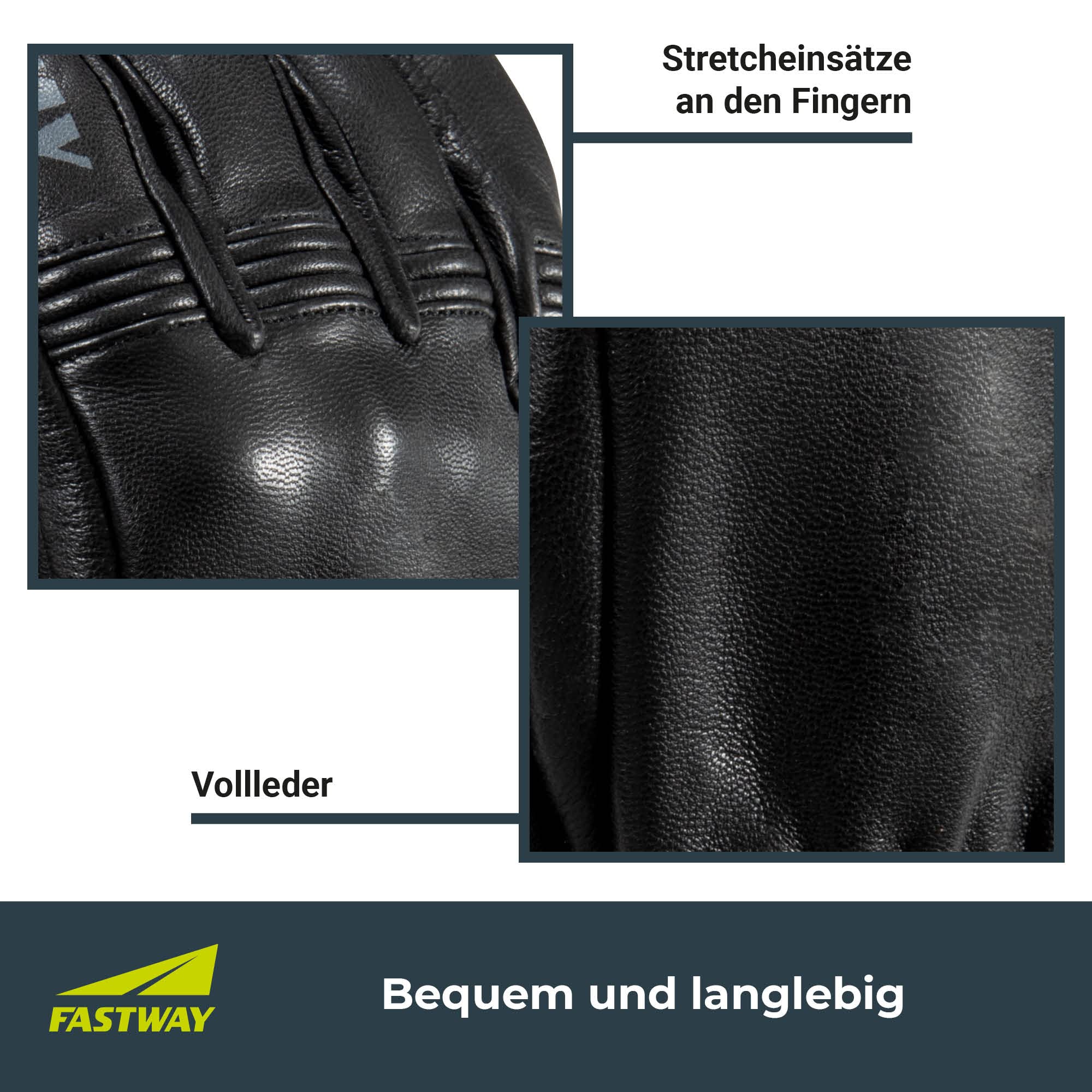 FAST WAY City Uni 211 Leder Motorradhandschuhe Sommer, Zertifizierte Motorrad Handschuhe Herr & Frau, Stretcheinsätze, Weitenverstellung, Schwarz, XS-3XL