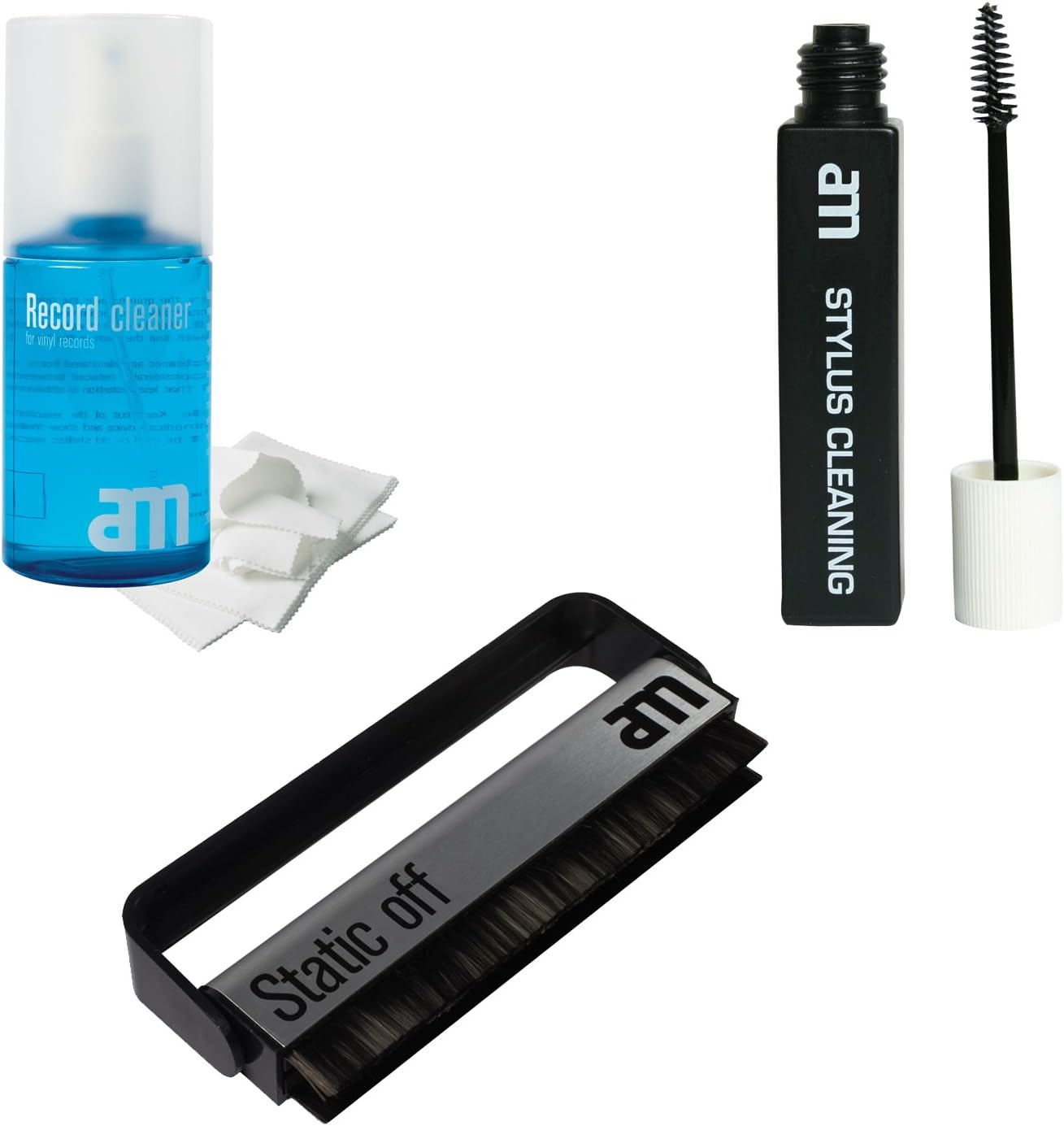 Vinyl Starter Set for Record Care, Cleaner AM 10101, Pickup Cleaner AM 25101, Carbon Fibre Brush AM 25104