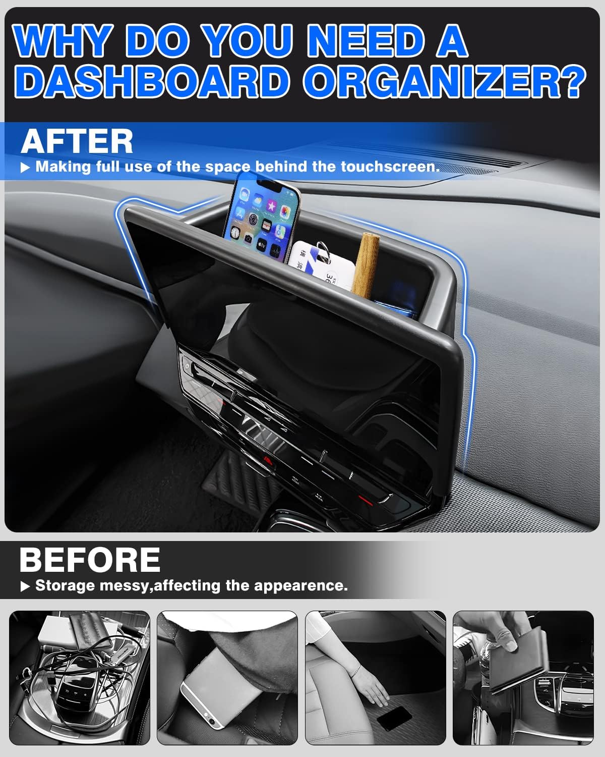 Autorder Center Console Dash Organizer for 2021 2022 2023 2024 2025 Volkswagen ID.4 VW ID4 Accessories Dashboard Insert Tray Storage Box with Anti-Slip Mat(12 INCH Screen)