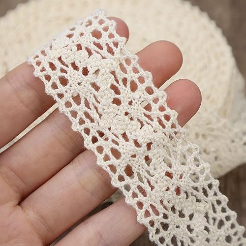 Miniatura 2 de Cinta de encaje beige de 12 yardas de algodón para costura, encaje de ganchillo para manualidades, envoltura de paquetes de regalo, decoración de