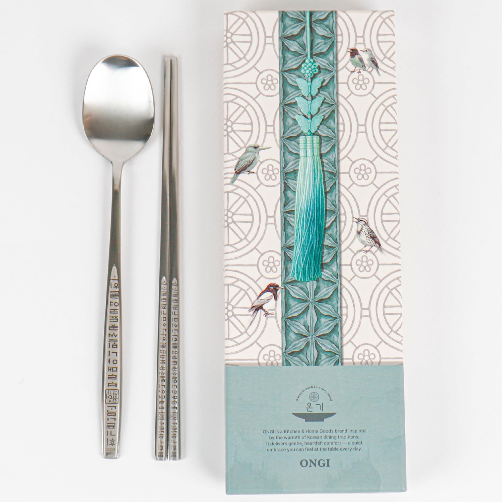 ONGI Korean Spoon and Chopstick 2 Set – Premium 18/10 Stainless Steel – Hangul Design – Gift-Ready – Made in Korea – Dishwasher Safe (Yongbi Silver 2 Set) — Amazon image 12