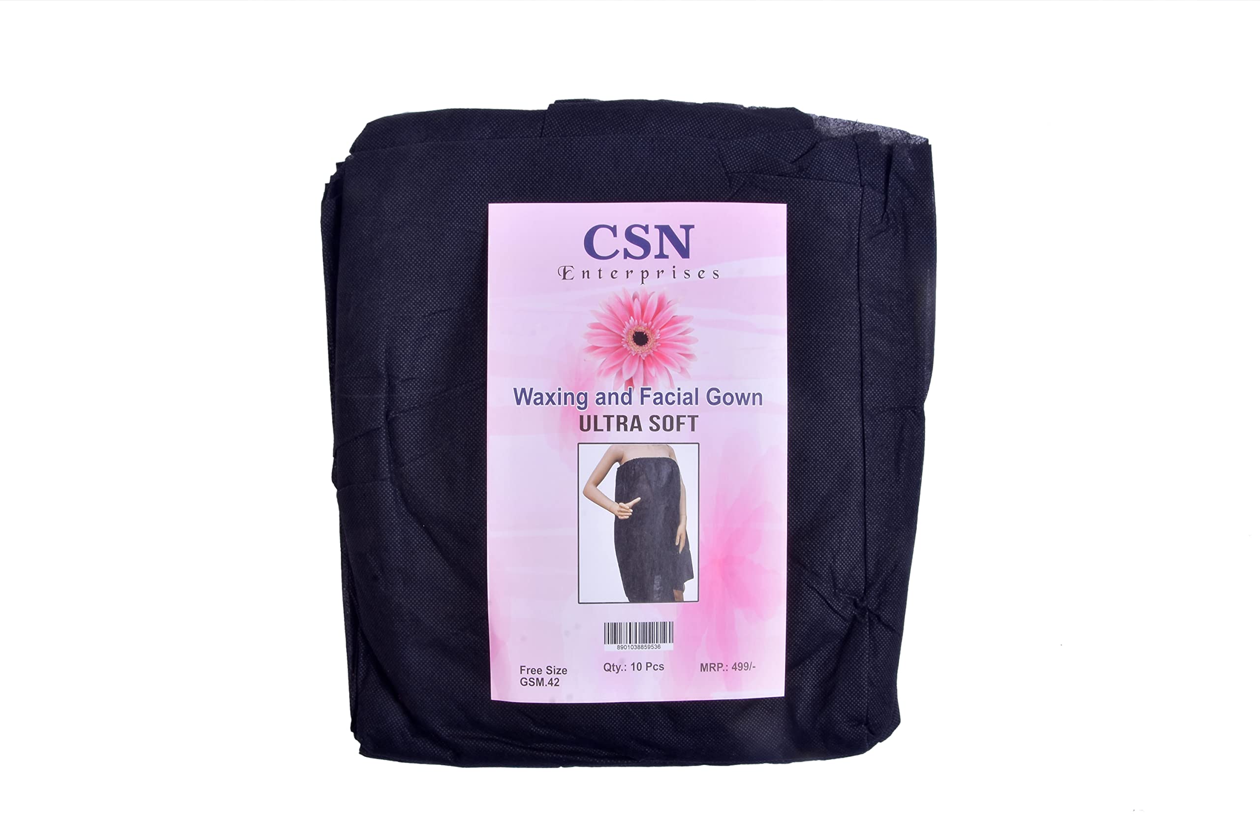 CSN Non Woven Disposable Waxing Gown for Parlor and Salon Use for Facial, Spa, Massage, Apron Sheet and Facial Care For Men and Women (10 Pcs., Black)