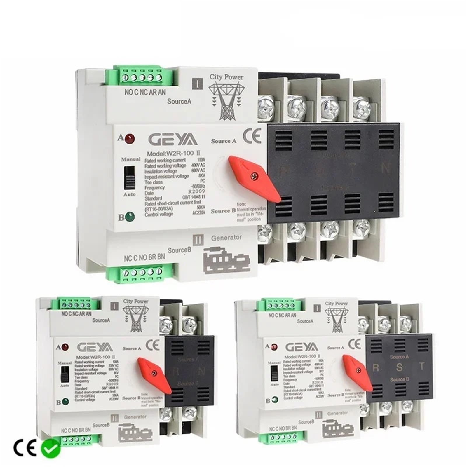 Interruttore di trasferimento automatico a doppia alimentazione W2R ATS 110V 220V PC 63A 100A Interruttore di trasferimento di alimentazione domestica 50/60Hz