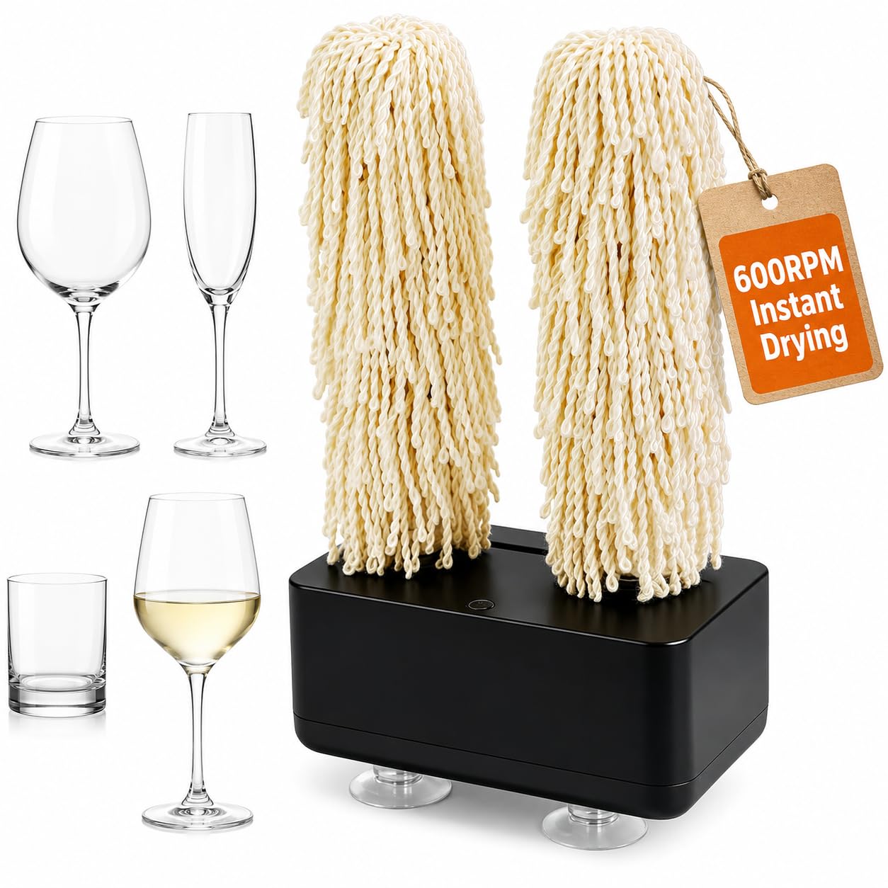 Lucidatrice per bicchieri da vino, lucidatrice elettrica per bicchieri da vino, asciugatura istantanea a 600 giri/min, per bar, ristoranti e cucine black