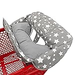 Soft Pillow Attached 2-in-1 Shopping Cart and High Chair Cover for Baby, Cotton Padded Cart Cover, Fold\'n Roll Style, Portable with Carry Bag (Gray Stars)