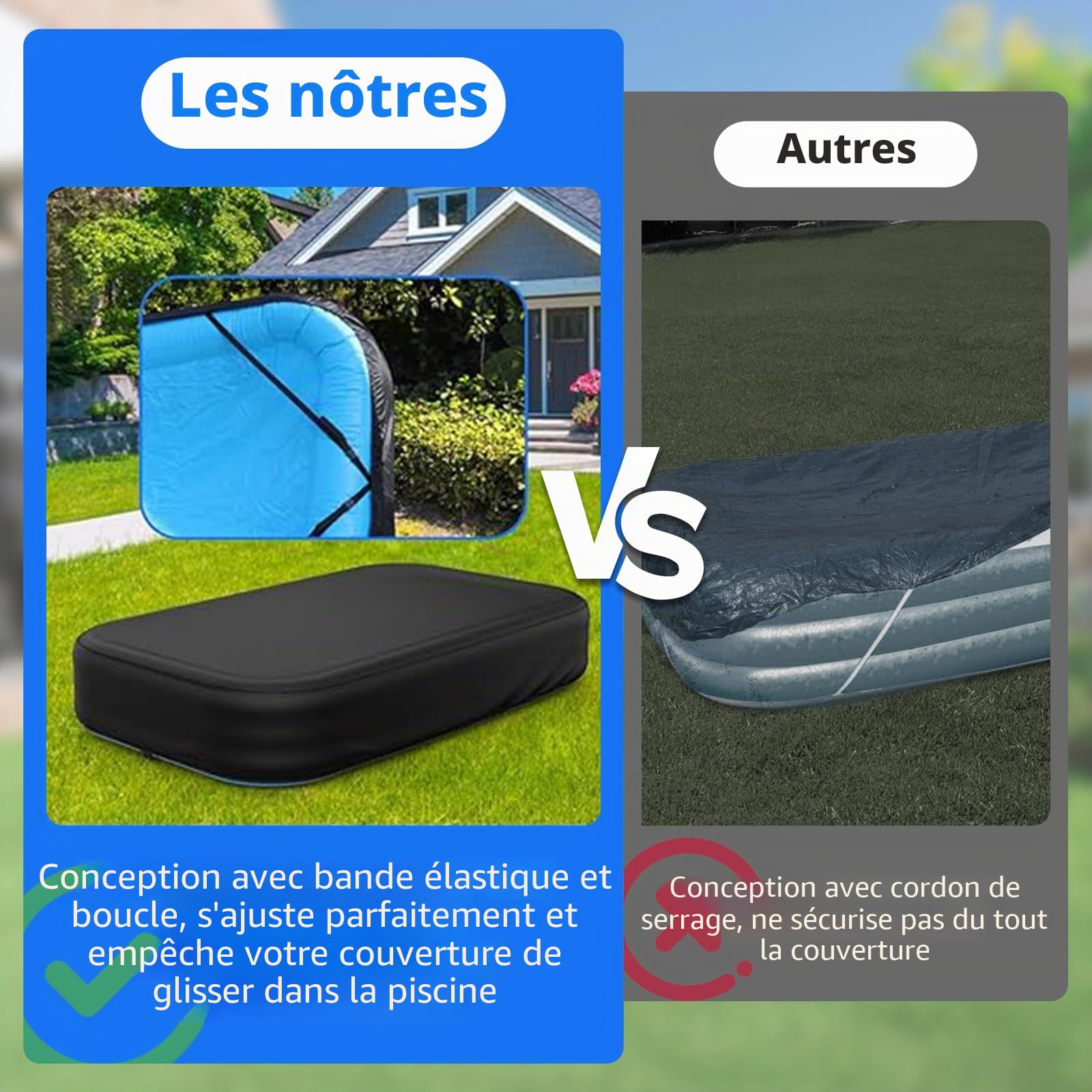 Bache Rectangulaire pour Piscines Gonflables | Avec Bande Élastique Intégrée Et Boucle Supplémentaire, Housse Rectangulaire Pour Piscines Hors-sol