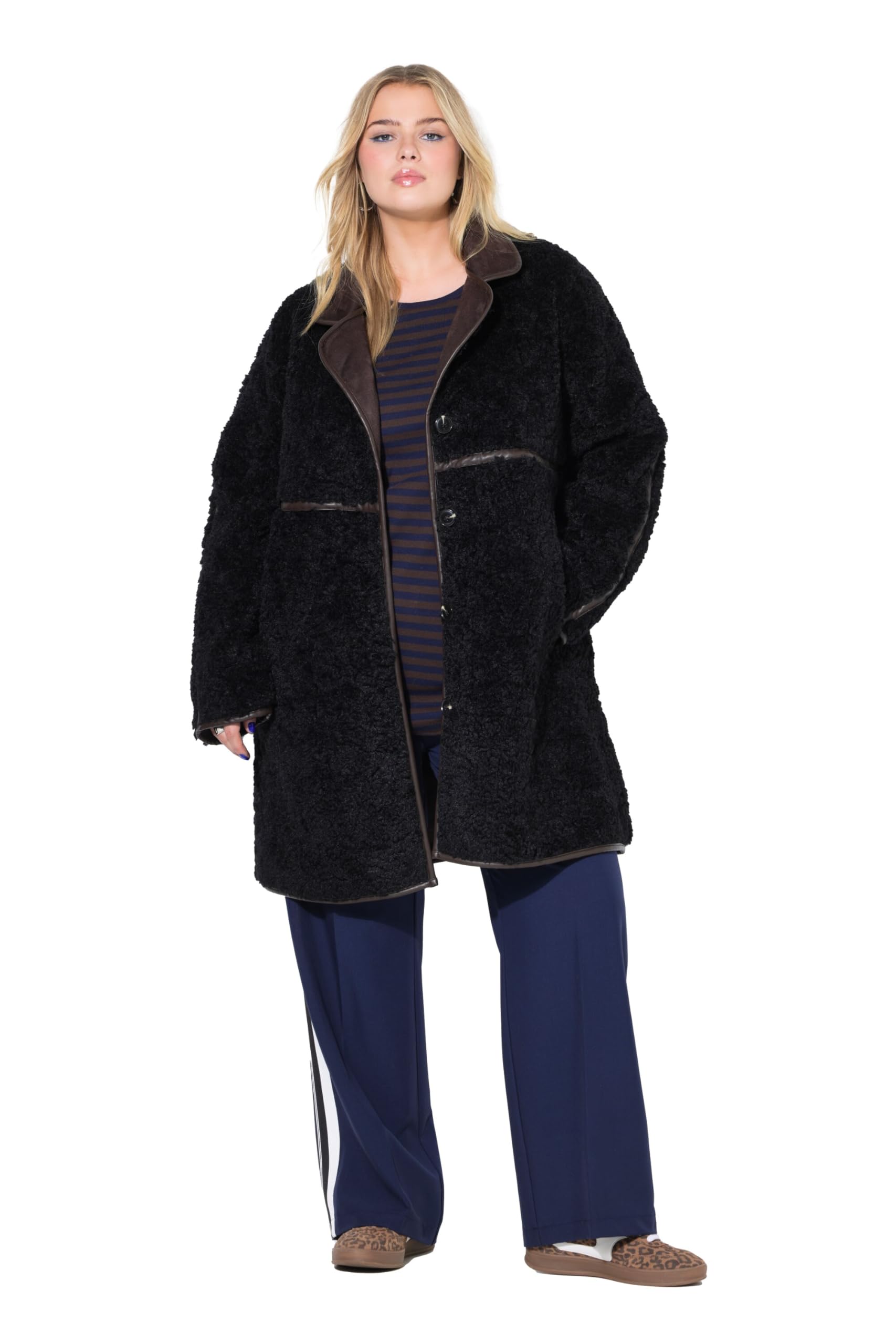 Studio Untold Damen große Größen Übergrößen Plus Size FakeFur-Mantel, Webpelz, Zierdetails 844677
