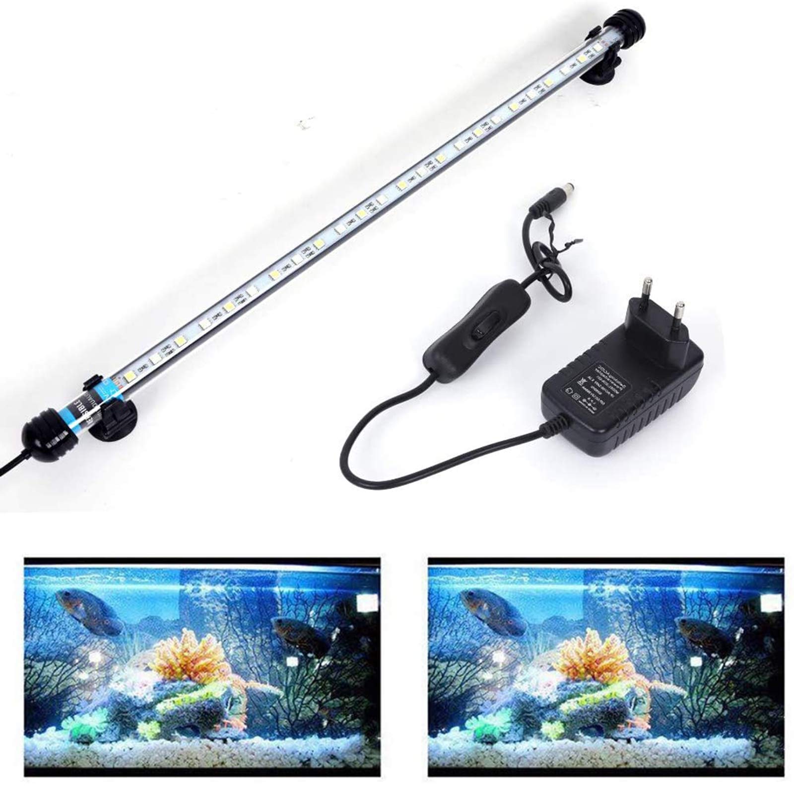 SolarNovo 18 – 112 cm LED oświetlenie akwarium, oświetlenie podwodne, osłona wodoszczelna, wtyczka UE do zbiornika na ryby (1,8 x 48 cm, biała i niebieska)
