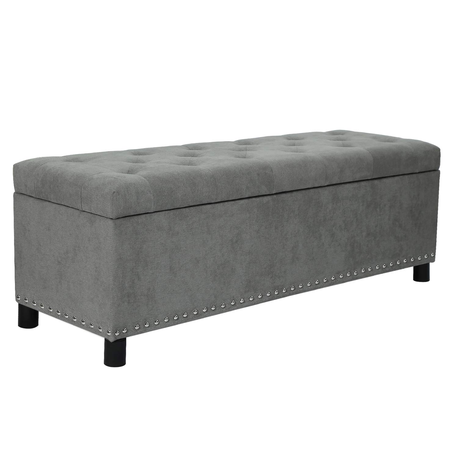 Storage Ottoman Bench with Rivet Rectangular Button Tufted Ottomans Footstool for Living Room Bedroom (Grey)