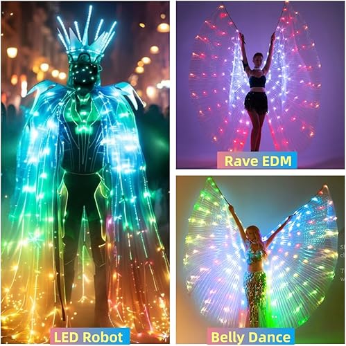 Miniatura 4 de Alas de LED Isis con luz brillante traje para danza del vientre con varas ropa para espectáculos carnaval o Halloween
