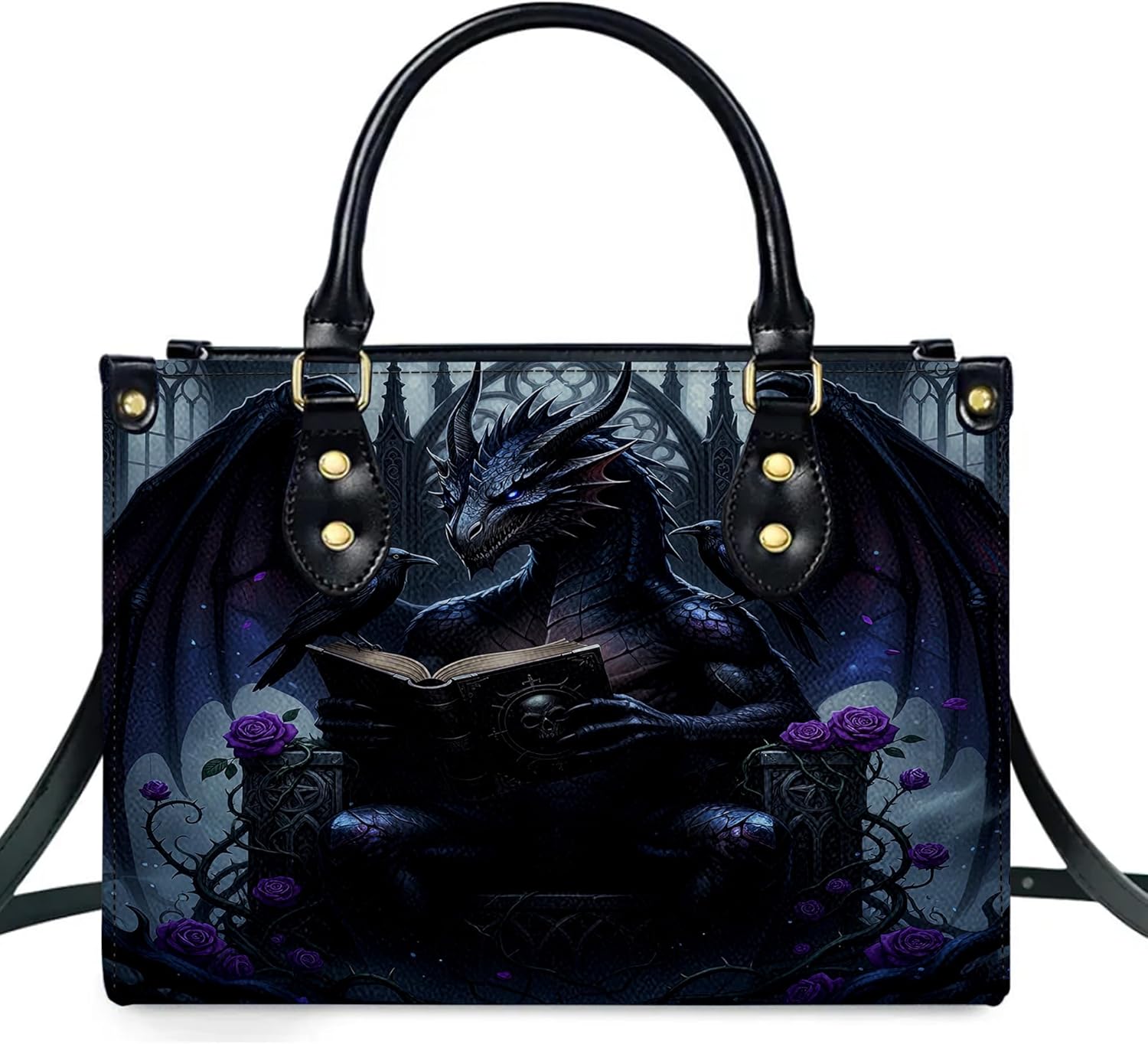 Personalized Dragon Leather Handbag, Fantasy Gothic Purse for Women, Mythical Shoulder Bag Gift for Dragon Lovers | PU Leather, Strap Adjustable