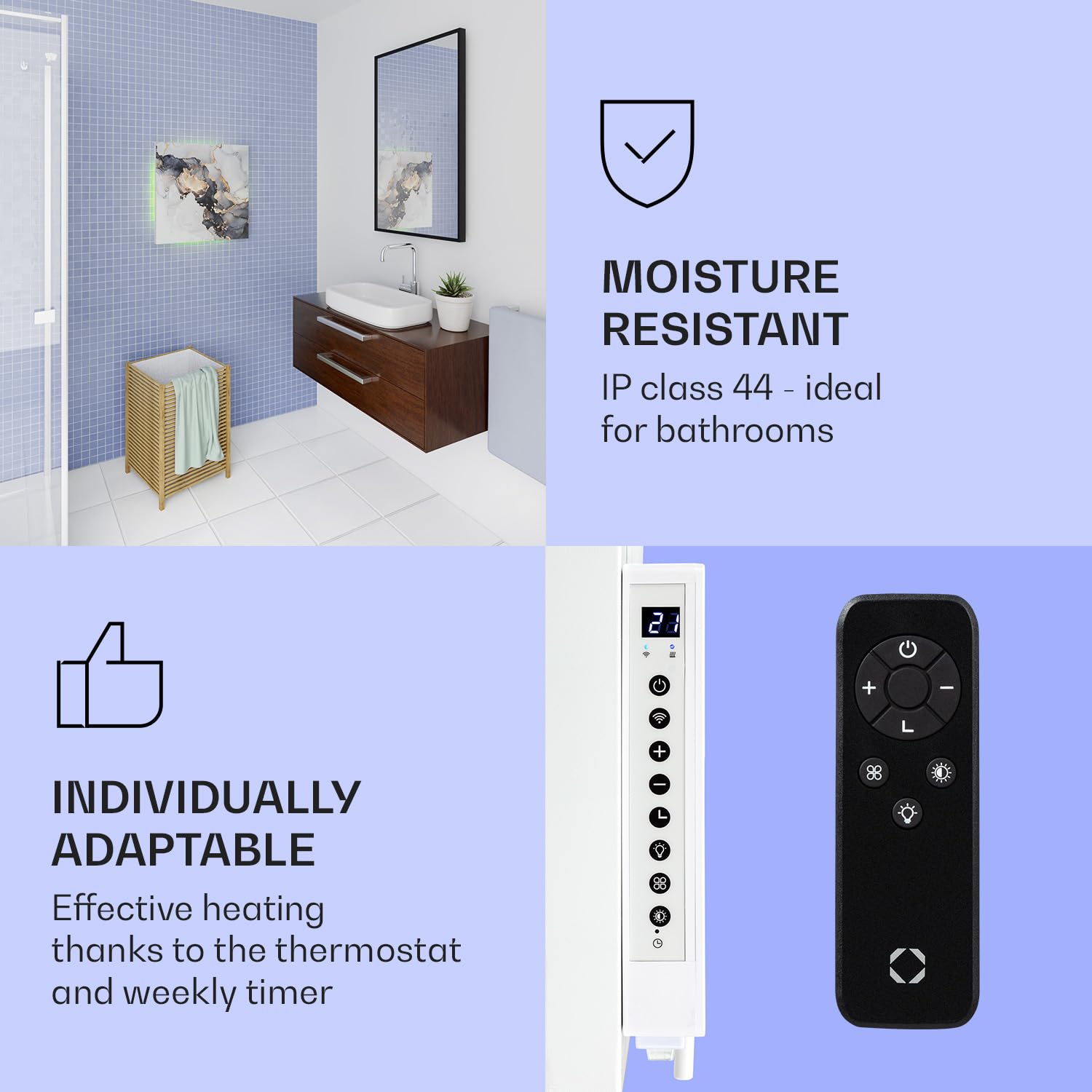 Grzejnik na podczerwień/konwektor 2 w 1 Mojave 500 smart | konwektorowy promiennik podczerwieni | kontrola za pomocą aplikacji | 60 x 60 cm (szer. x wys.) | 500 W | termostat | pilot zdalnego