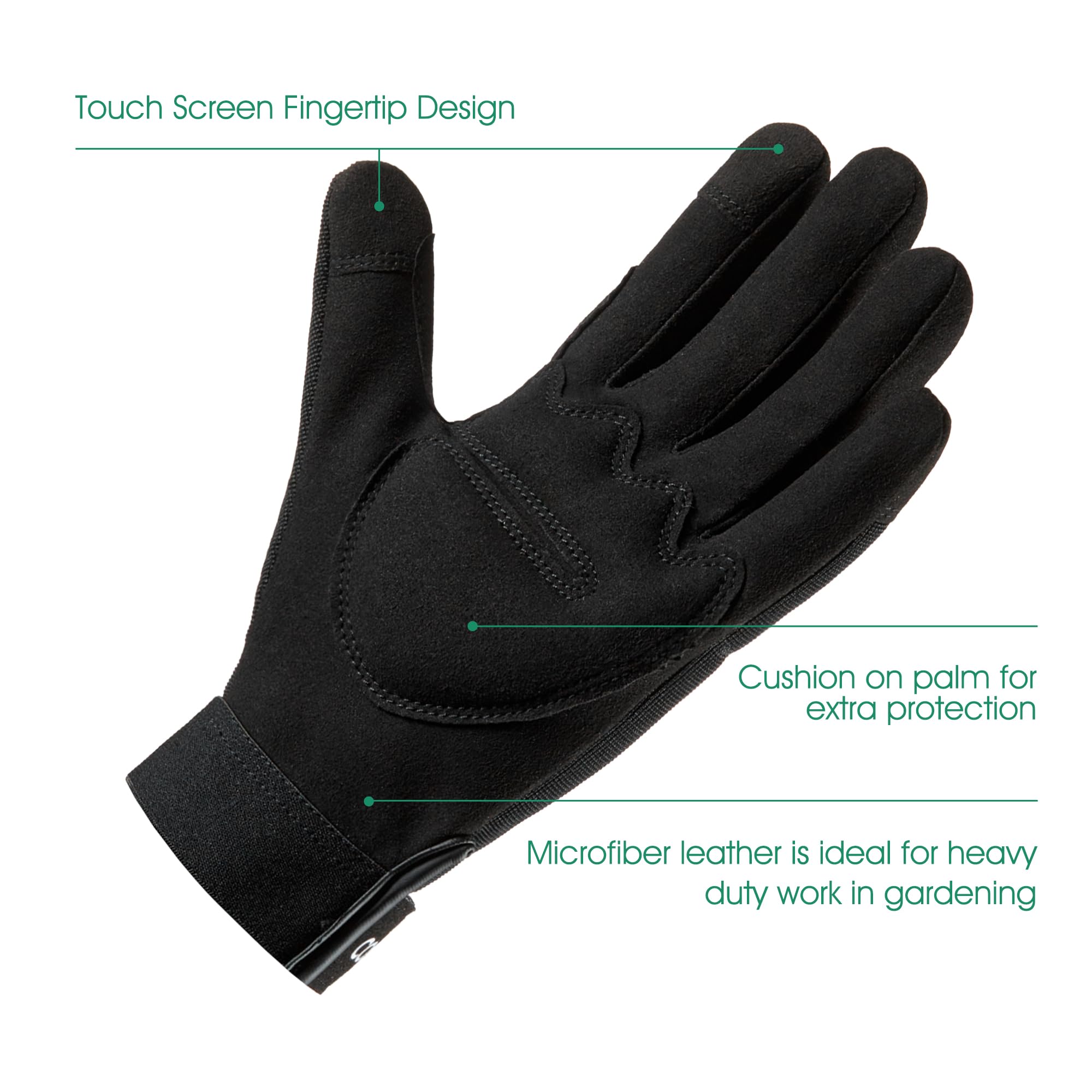 COOLJOB Guantes de jardinería para pantalla táctil, guantes de trabajo a prueba de pinchazos, color negro (1 par, L)