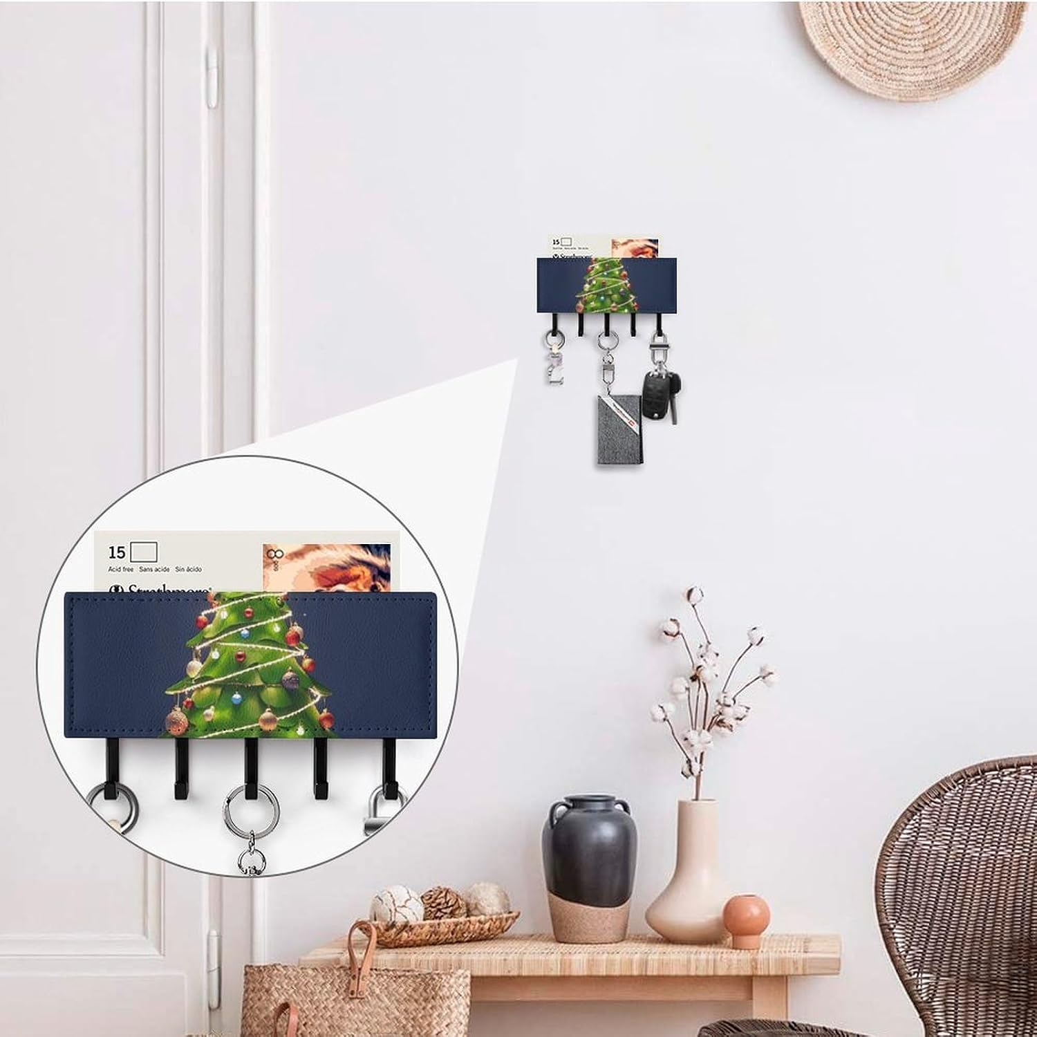 Christmas Tree Key Holder Wall Mounted, Adhesive Key Rack image 4