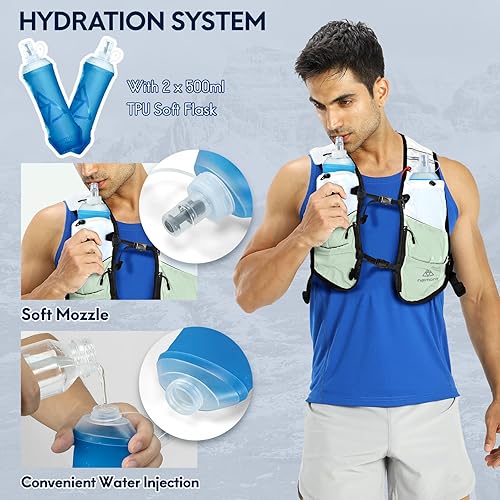 Miniatura 3 de Chaleco de hidratación para correr Haimont, paquete ligero de 5L para mujer y hombre, para correr en senderos Verde,Negro,Azul