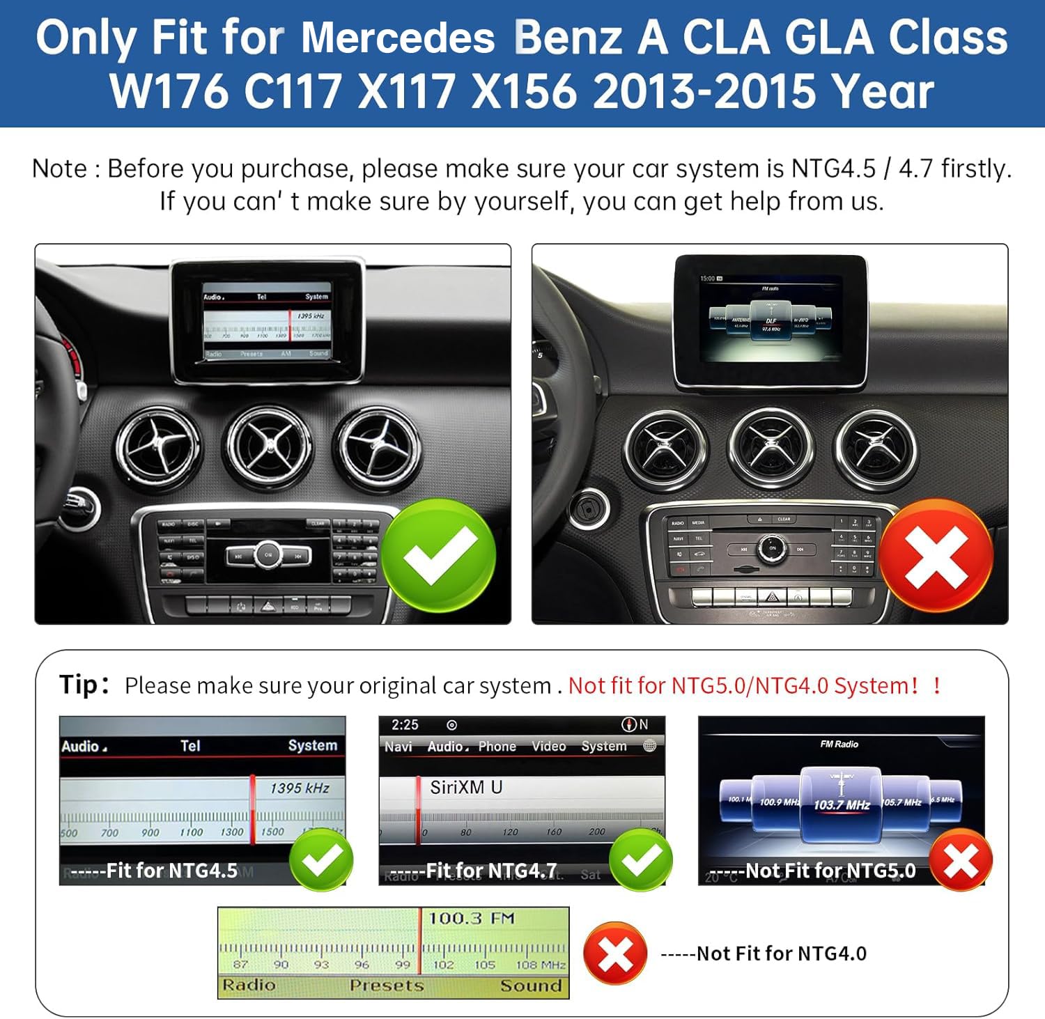 Road Top 12,3 Pollici Autoradio, CarPlay senza fili e Android Auto per Mercedes Benz A CLA GLA Classe W176 C117 X117 2013-2015 Anno con sistema NTG4.5/4.7, schermo tattile Stereo Auto con Mirrorlink
