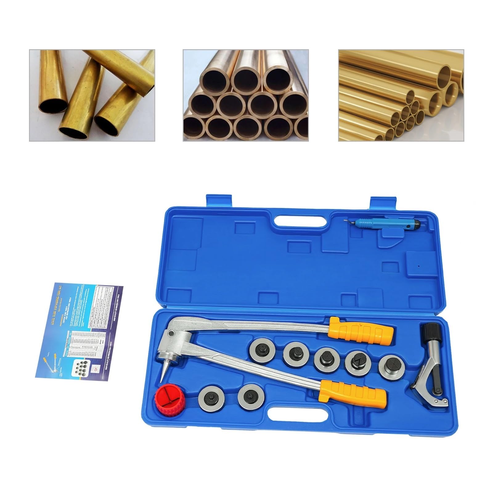 Zestaw szczypiec do rur rozprężnych 4-28 mm, 7 głowic miedzianych aluminiowych + narzędzie zaciskania skrzynek, niebieskie Niezbędny do ciężkich zastosowań