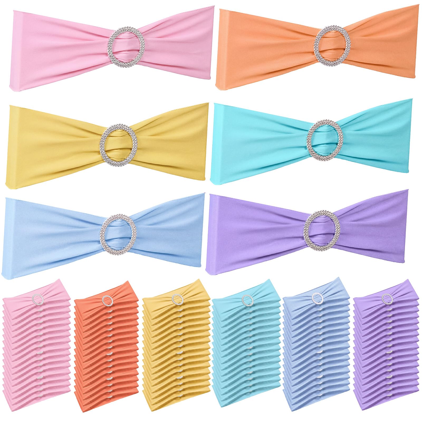 Newwiee 24 Pieces Spandex Stretch Chair Sashes with Buckle,Macaron