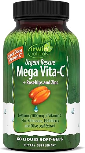Irwin Naturals Urgent Rescue Mega Vita-C - 60 cápsulas blandas líquidas - 1000 mg de vitamina C - Suplemento de apoyo inmunológico con escaramujos y