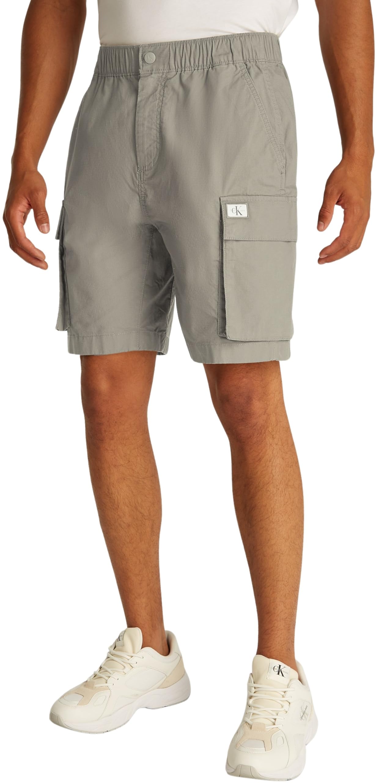 Calvin Klein Men’s Washed Cargo Shorts with Elasticated Waistband, Beige (Laurel Oak), 30W