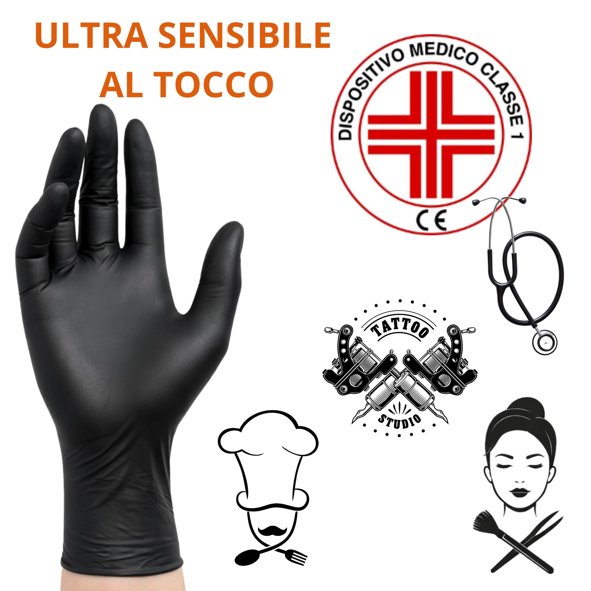 S&S-Medical Guanti in Nitrile Neri Senza Polvere monouso Resistenti Ipoallergenici Senza Lattice Dispositivo Medico | Uso Professionale Alimentare Medic Alimentare Tatuatori Chef | S M L XL (100, L)