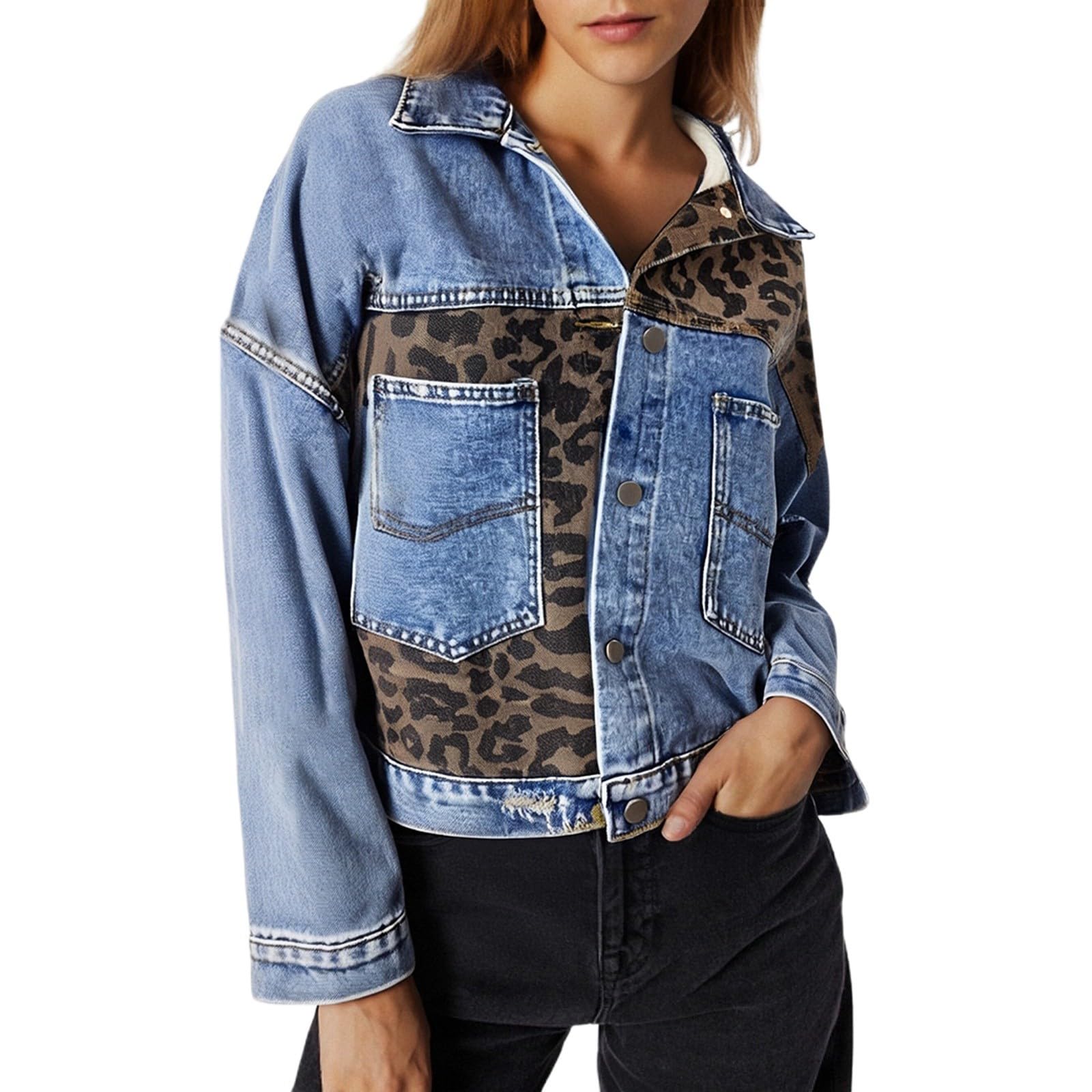 Vestes en jean pour femme pour le quotidien décontracté avec poches patchwork et coupe décontractée, parfaites pour toutes les saisons et tenues polyvalentes