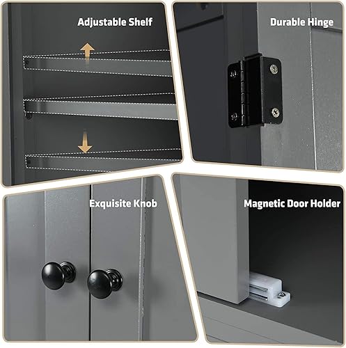 Miniatura 6 de Armario independiente de despensa de cocina, armario de madera de 6 pies con 4 estantes ajustables, 2 despensas de madera y 1 cajón, armario de