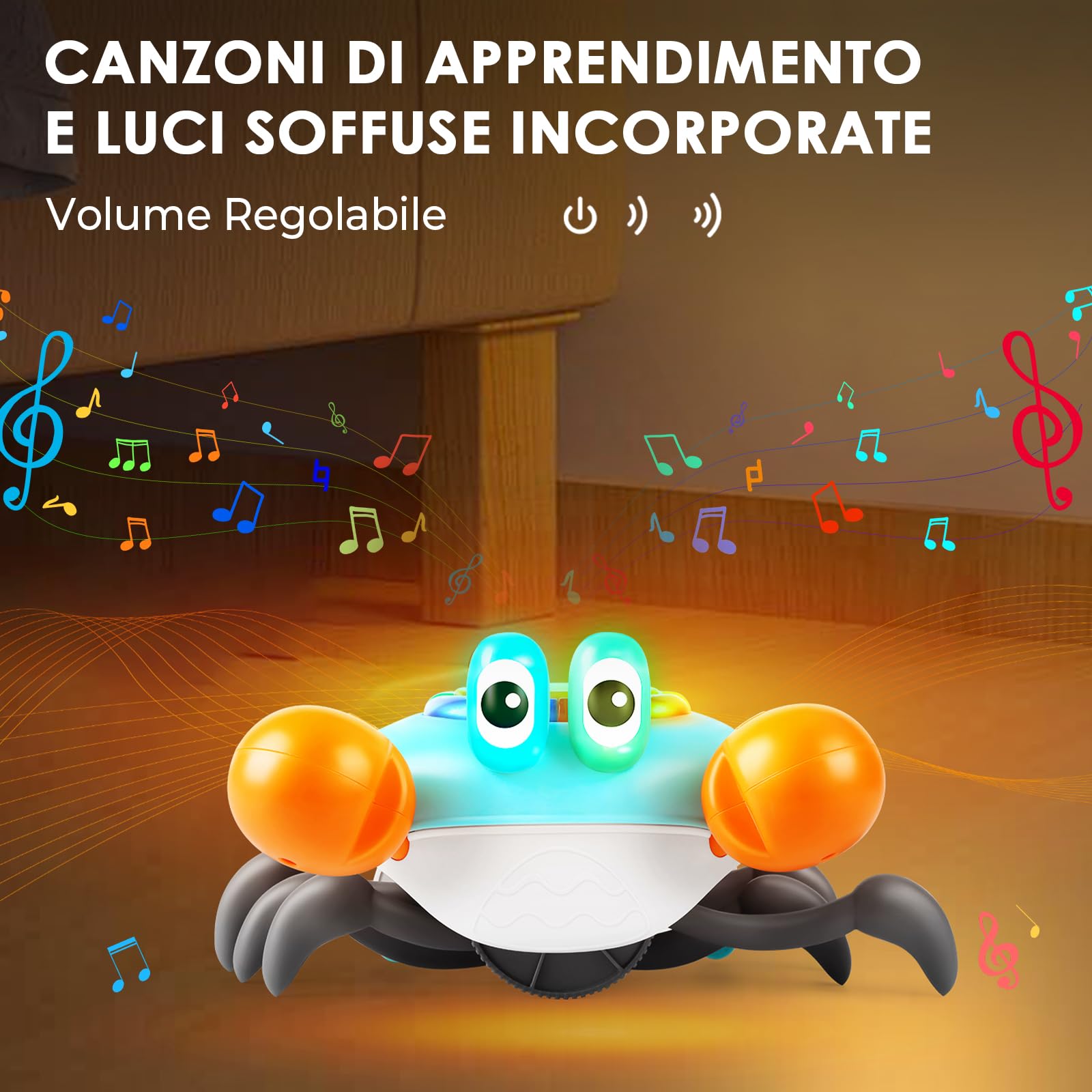 Aragallant Granchio Che Cammina Neonato, Granchio Tummy Time per Neonato dai 3 ai 9 Mesi, Granchio Giocattolo con Musica e Luci, Giochi per Stimolare a Gattonare Regalo per Bambini 1 2 3 4 Anni