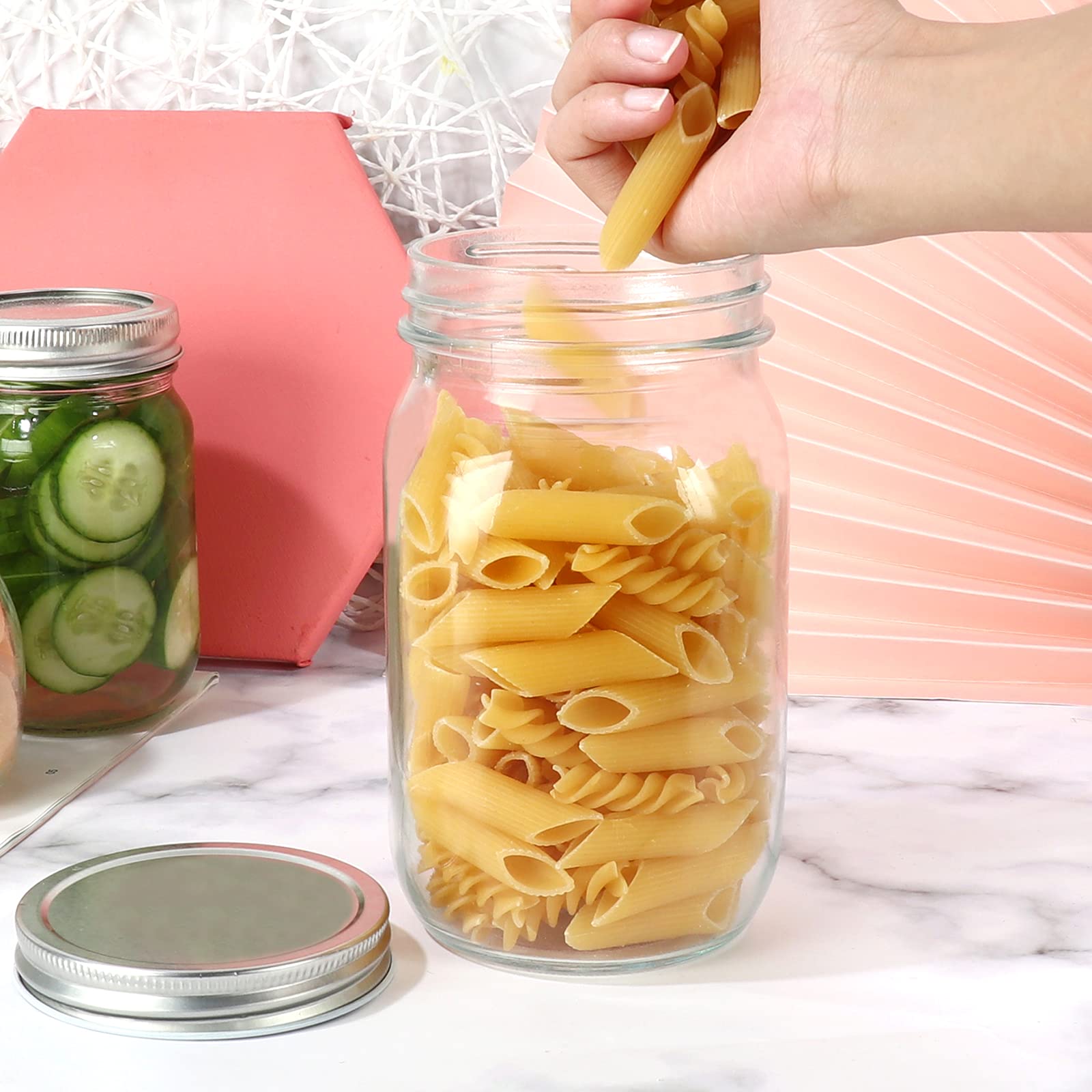 32 oz brede mond Mason Jars, 1000 ml glazen potten met metalen luchtdichte deksels doorzichtige containers inblikken potten voor opslag overnight haver, jam, honing, salades, yoghurt, specerijen, 6