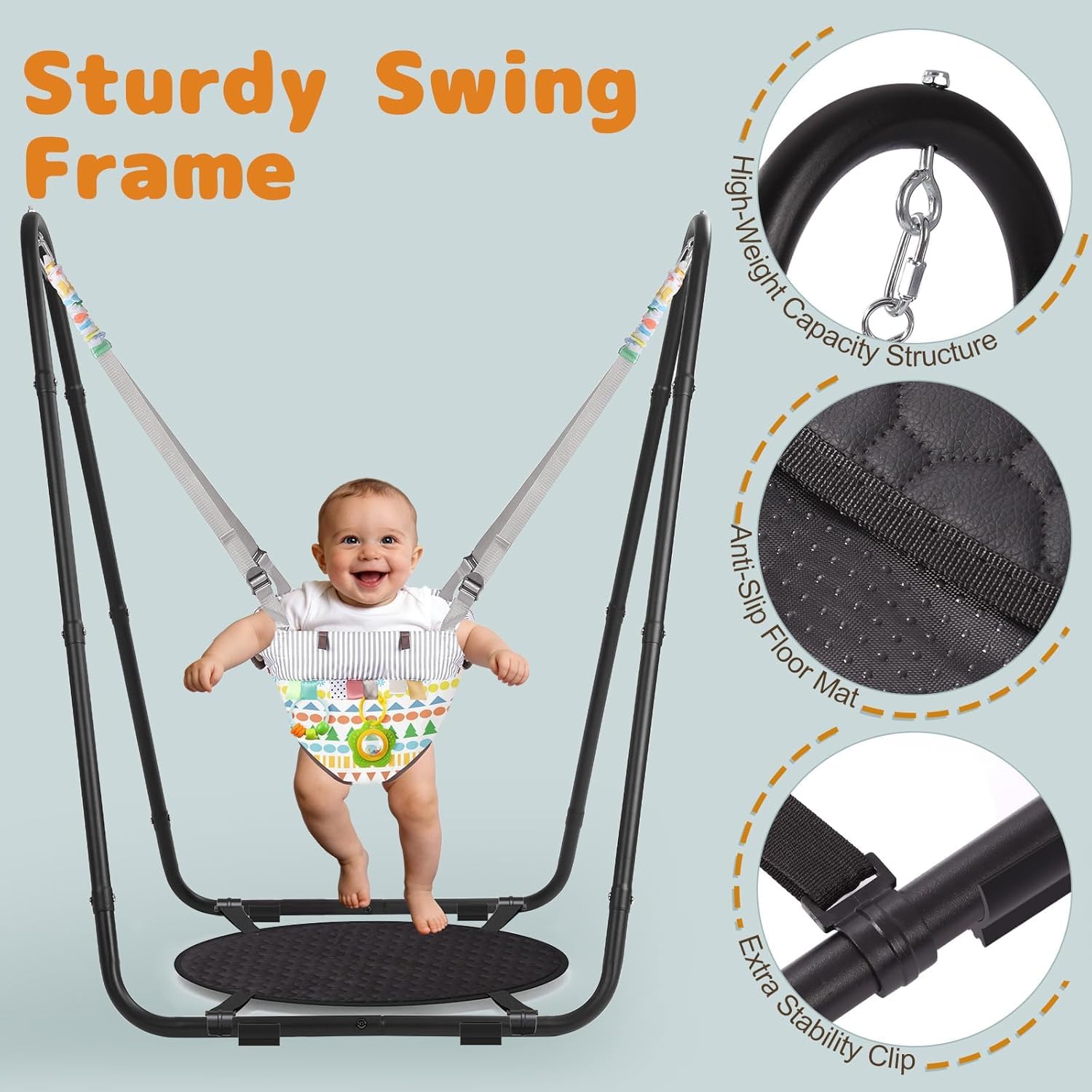Balançoire 2 en 1 pour bébé - Convient pour l'intérieur et l'extérieur - Elle dispose d'une ceinture de sécurité à cinq points, d'un design peu encombrant et est stable et sûre pour les bébés
