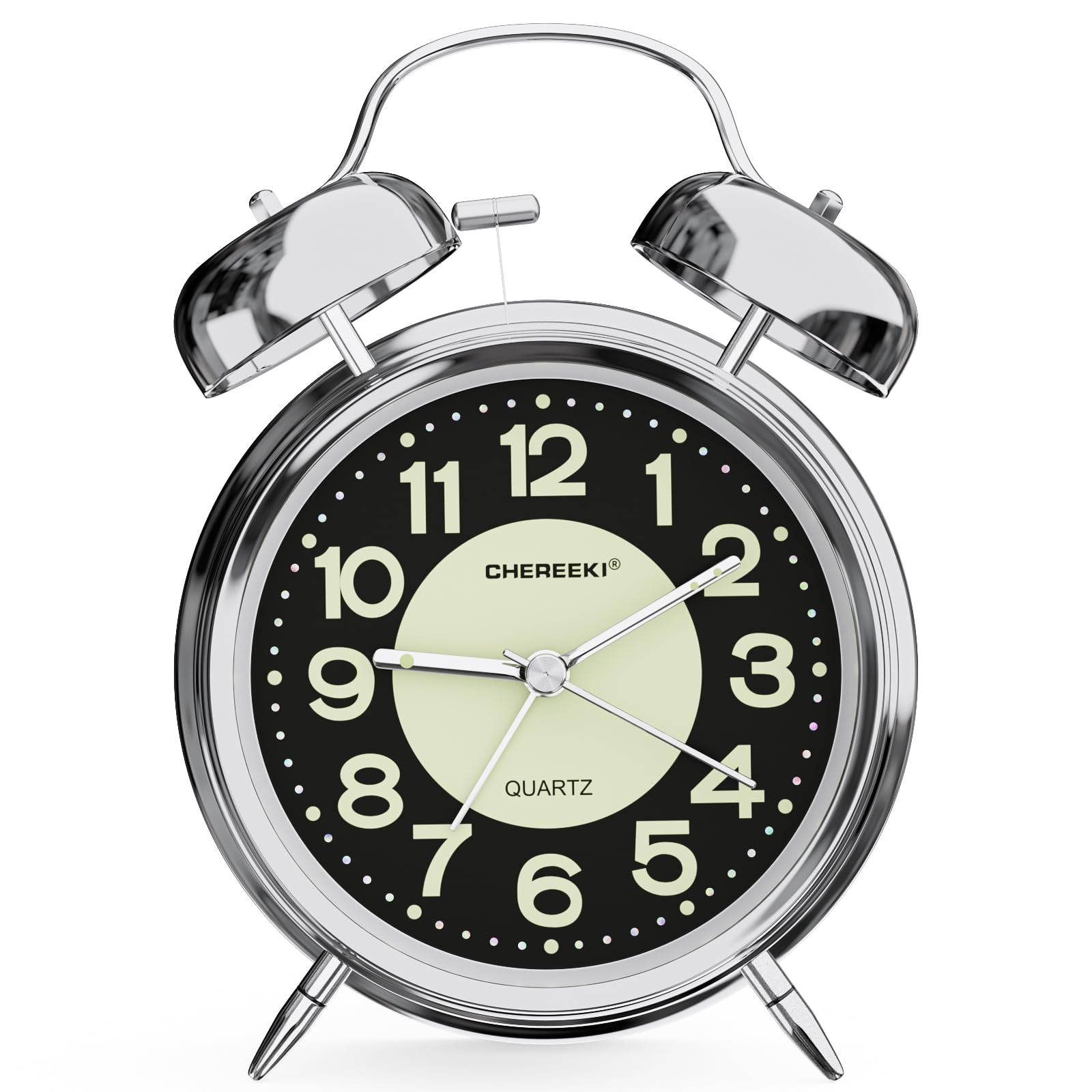CHEREEKI Kids Alarm Clock for Heavy Sleepers with Twin Bell and Large Digits, Loud Battery Retro Alarm Clock with Night Light for Bedside, Bedroom (Silver)