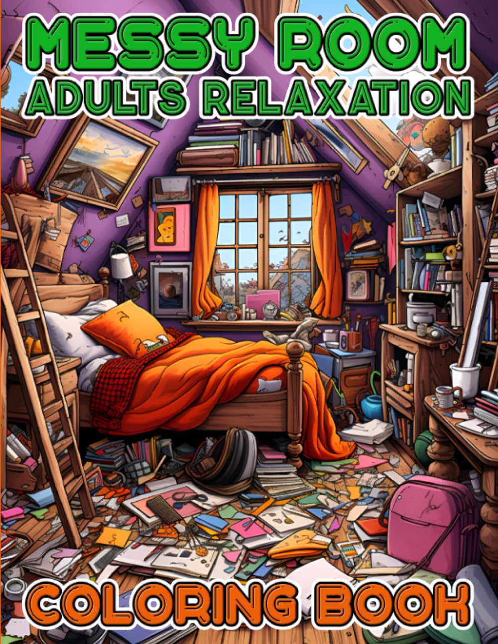 Messy Room Coloring Books For Adults Relaxation: Chaotic Cluttered Rooms Large Print Design in Coloring Pages for Relaxing and Anxiety Relief