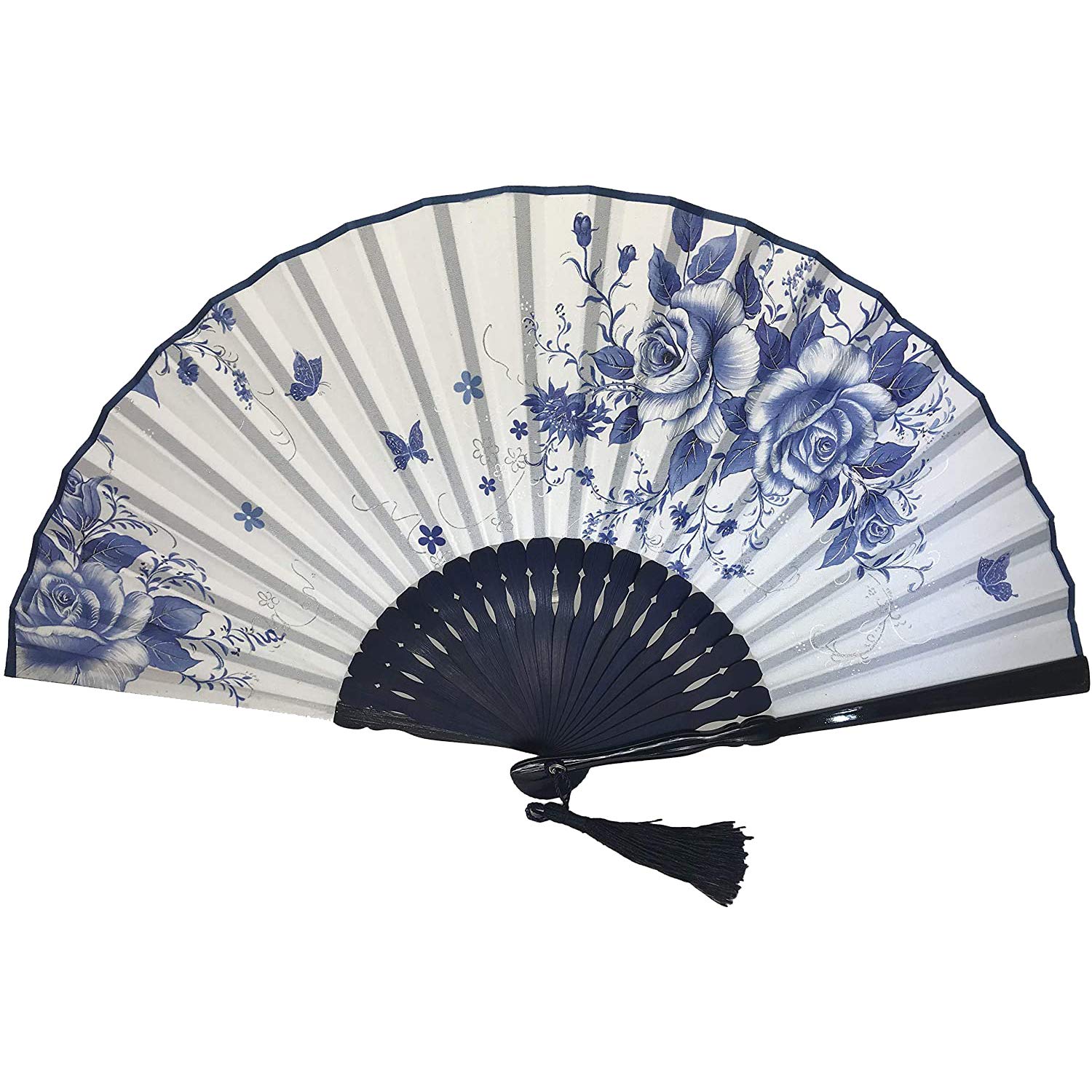 Ventilateur pliant de main bleu pour mariages et soirées d'été