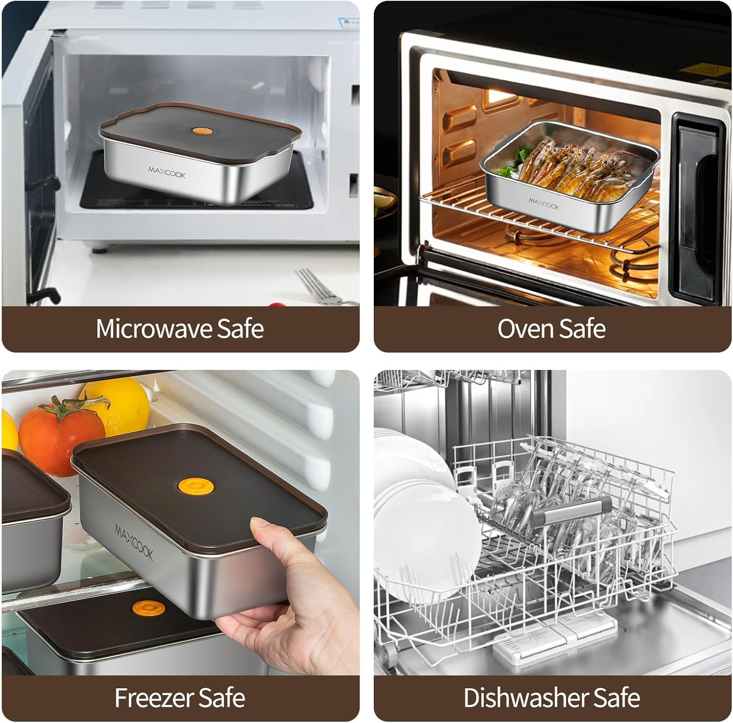 Large Stainless Steel Food Containers with Lids, 64 oz Food Storage Container set, Leak Proof Metal Food Container Bento Box, Snack Container set with Lid (Dishwasher & Freezer Safe, 1900 ml) - Image 2