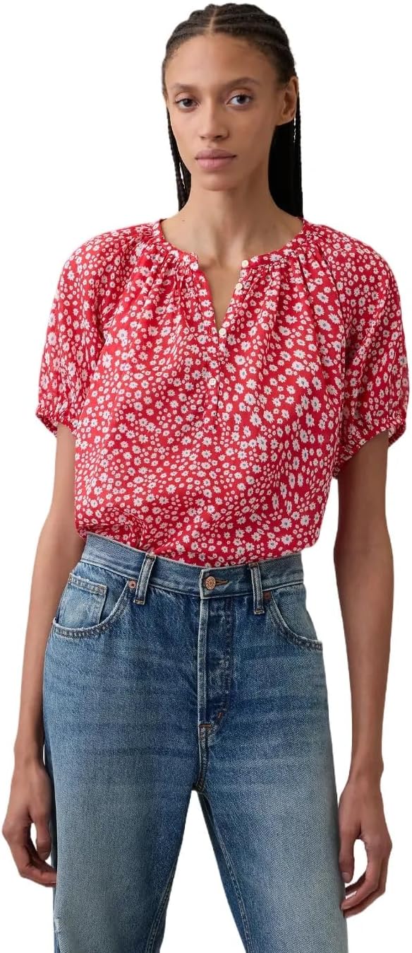 GAP Women's Puff Sleeve Popover Woven Top