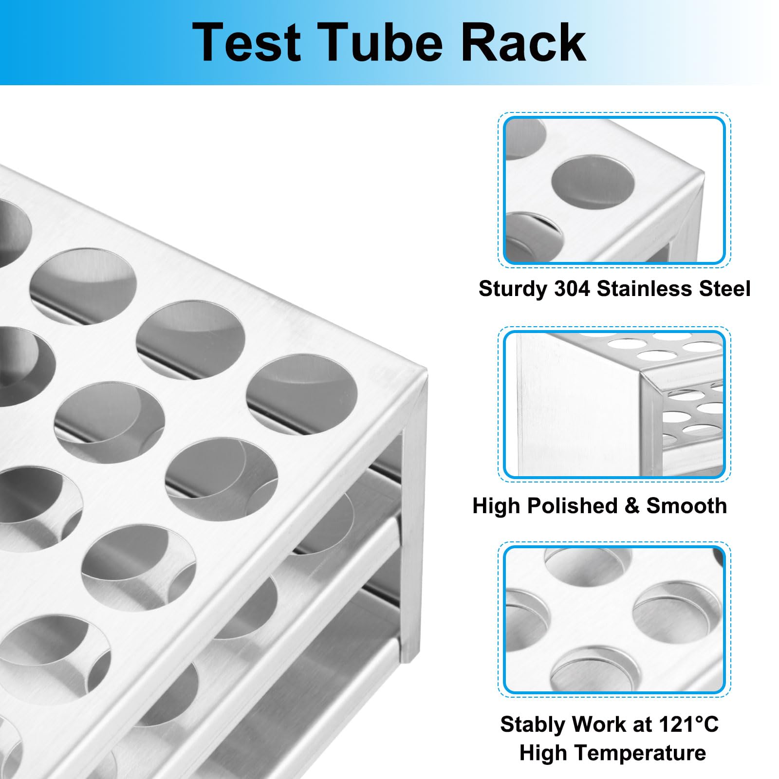 PATIKIL Soporte Para Tubos Ensayo 40 Agujeros, 2 Piezas Agujero Redondo 21mm Soporte Para Tubos Ensayo Acero Inoxidable 304 Adecuado Para Tubos Ensayo 25ml, Color Plateado
