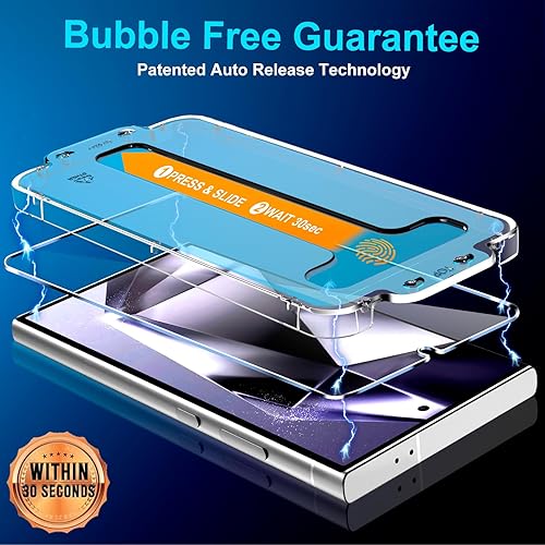 Miniatura 5 de Coliary Protector de pantalla para Samsung Galaxy S24 Ultra, vidrio templado 9H, kit de alineación automática, soporte ultrasónico de huellas