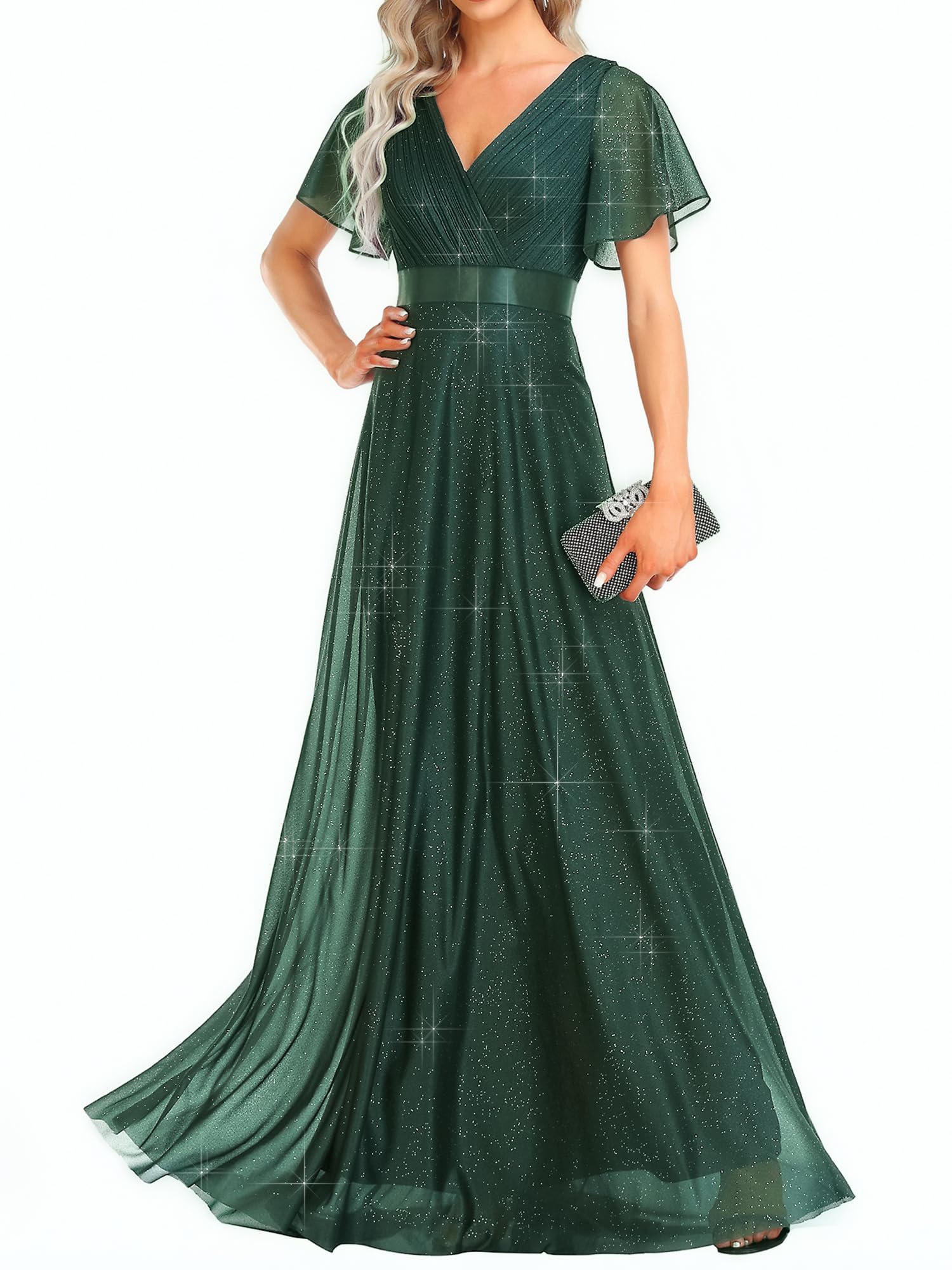 Ever-Pretty Glitter Short Sleeve Gown
