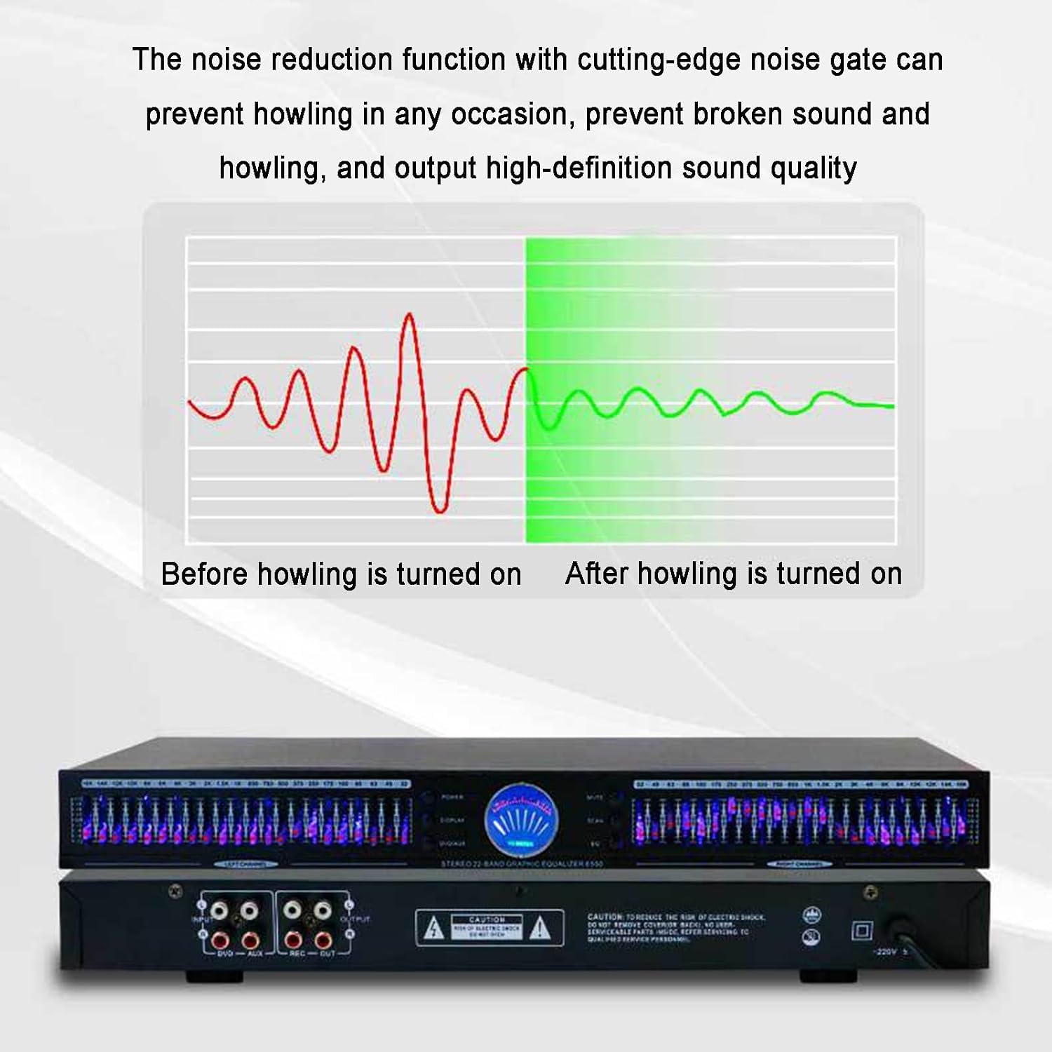 Égaliseur Audio 22 Bandes, Égaliseur Graphique Stéréo, Double Canal, Format Rack 1u, avec 10 Effets Préréglés, Réduction Automatique du Bruit, Égaliseur Hi-FI pour La Maison