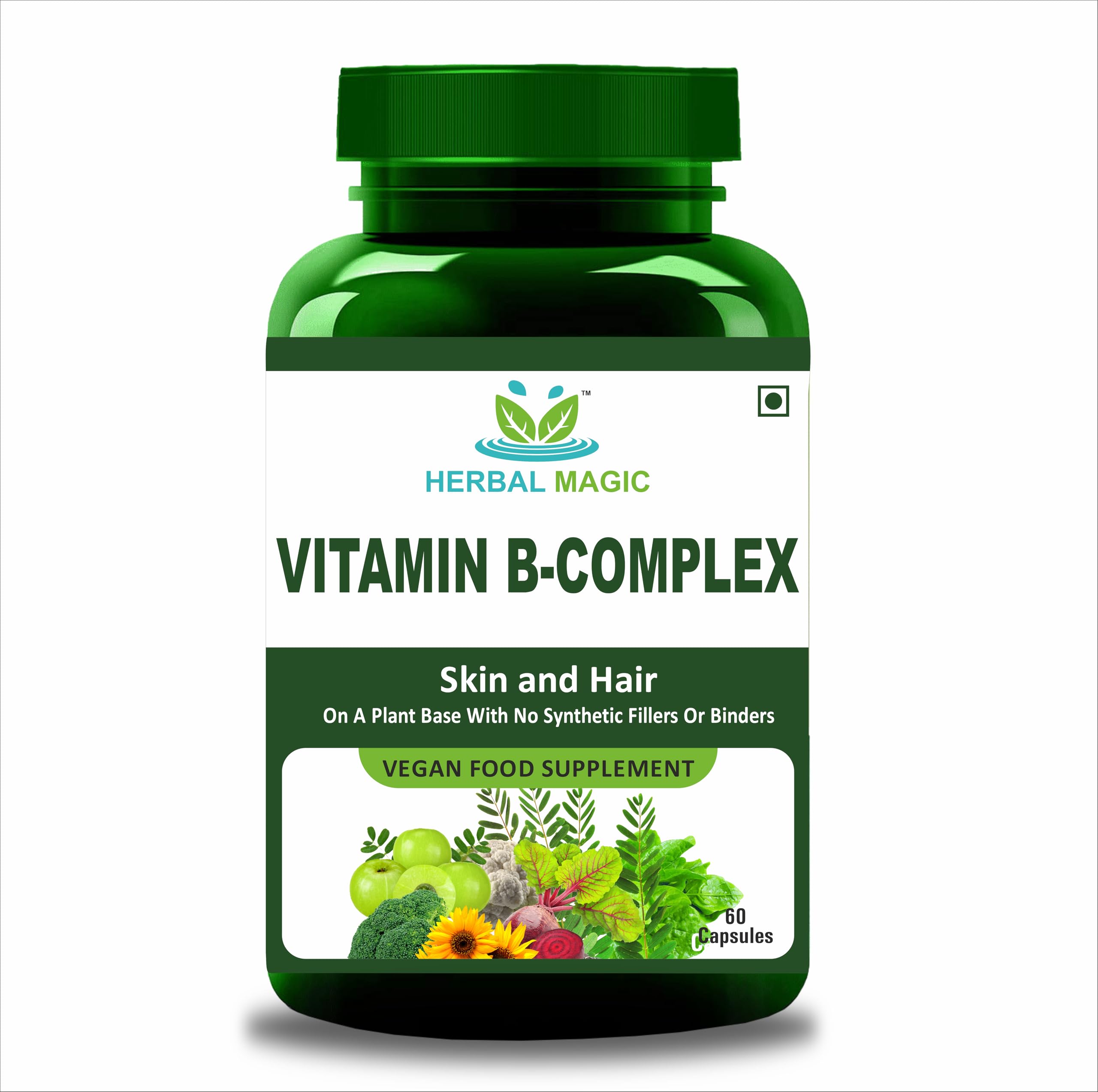 Pure & Natural Blend -Vitamin B-Complex 60 Veg Capsules - Made from 14 Different Fruits, Vegetables & Herbs UKAS LAB Tested in UK No Fillers/Colors/Preservatives/maltodextrin