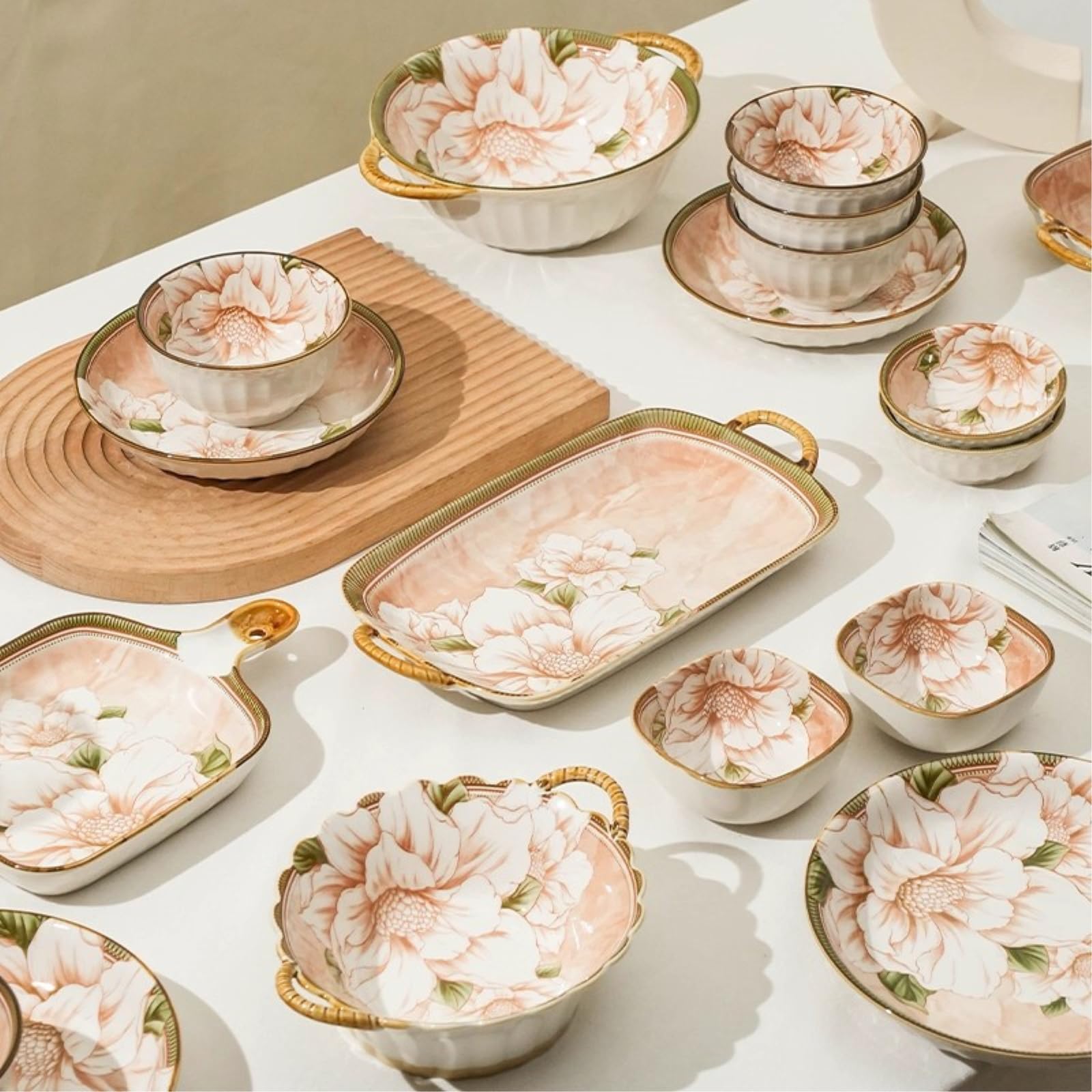 Japanisches Kamelien-Schüssel-Set, Unterglasur, Keramik, Haushaltskamelie, 30,5 cm, binaurale Fischschale