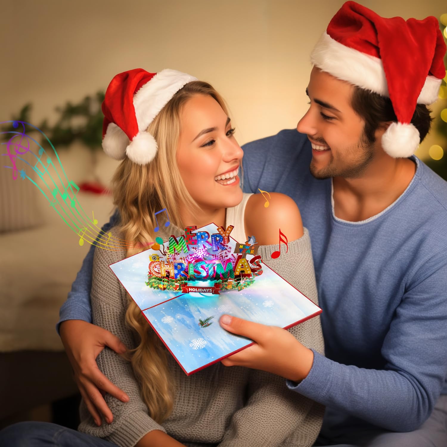 Magic Ants 3D Pop Up Christmas Card with Lights and Music, Festive Merry Christmas & Happy New Year Greeting Card - Image 4