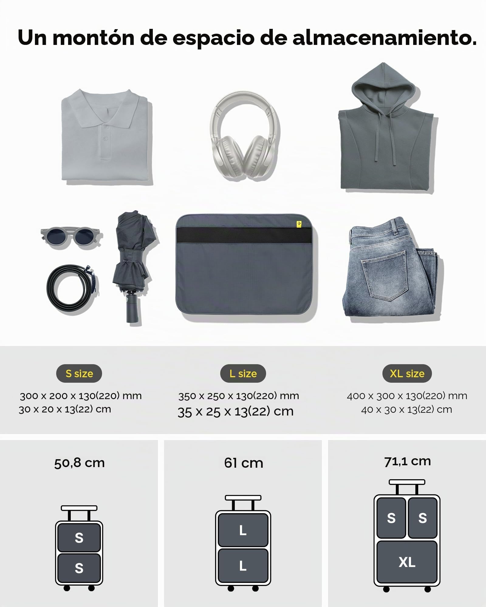 Spigen Life Organizador de Maleta Compression Packing Cubes Organizadores Maletas de Viaje Expandibles Organizador de Equipaje Impermeable, 2 piezas (L1+L1) - Gris oscuro