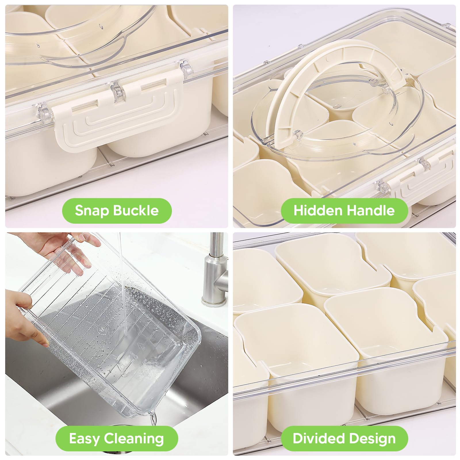 2 bandejas divididas para servir con tapa y asa, 8 compartimentos, caja de aperitivos para dulces, frutas, nueces y especias, contenedor portátil para fiestas de entretenimiento, picnic