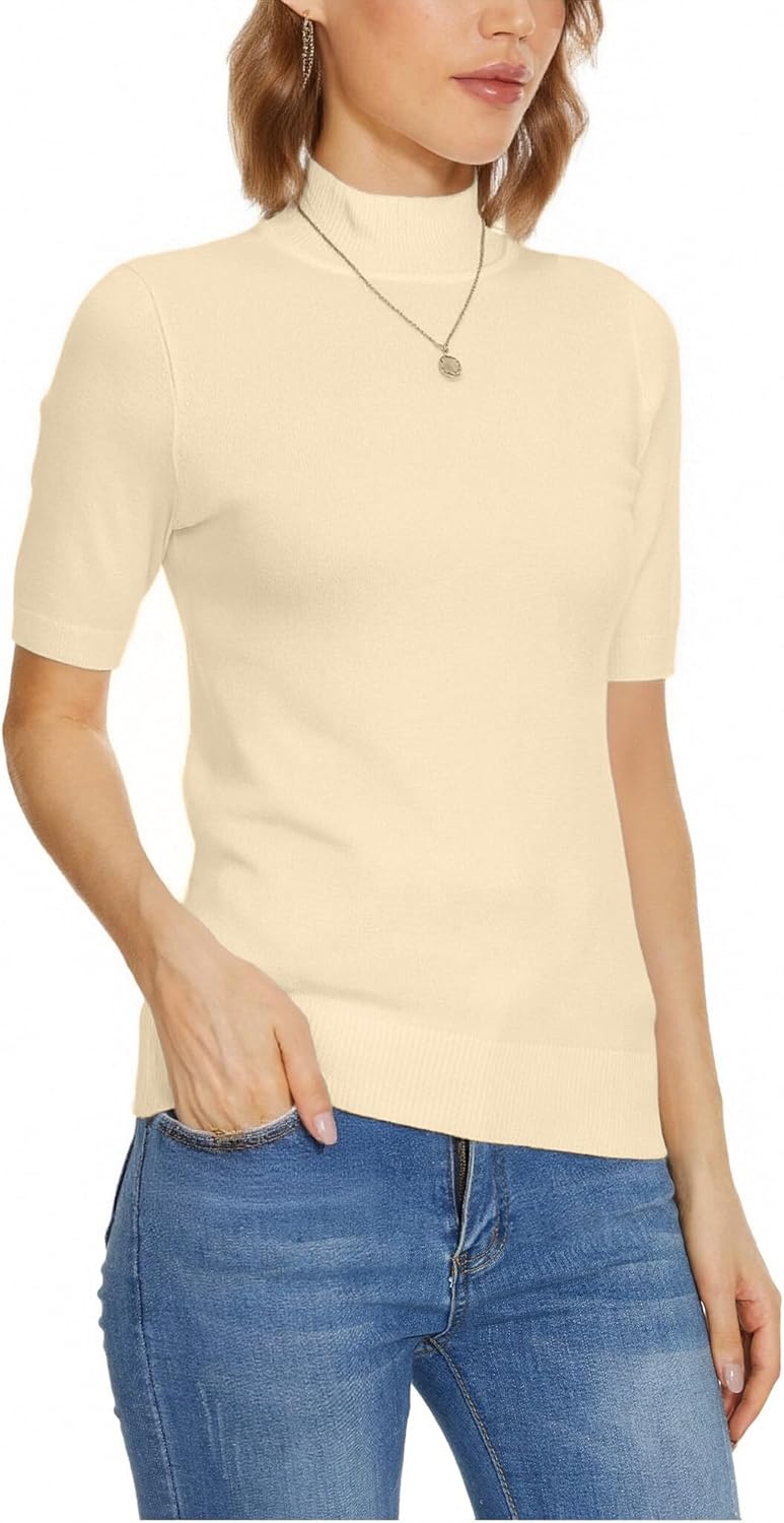 Short Sleeve Mock Turtleneck Knit Tops Capsule Wardrobe for Women 2026 - Image 2