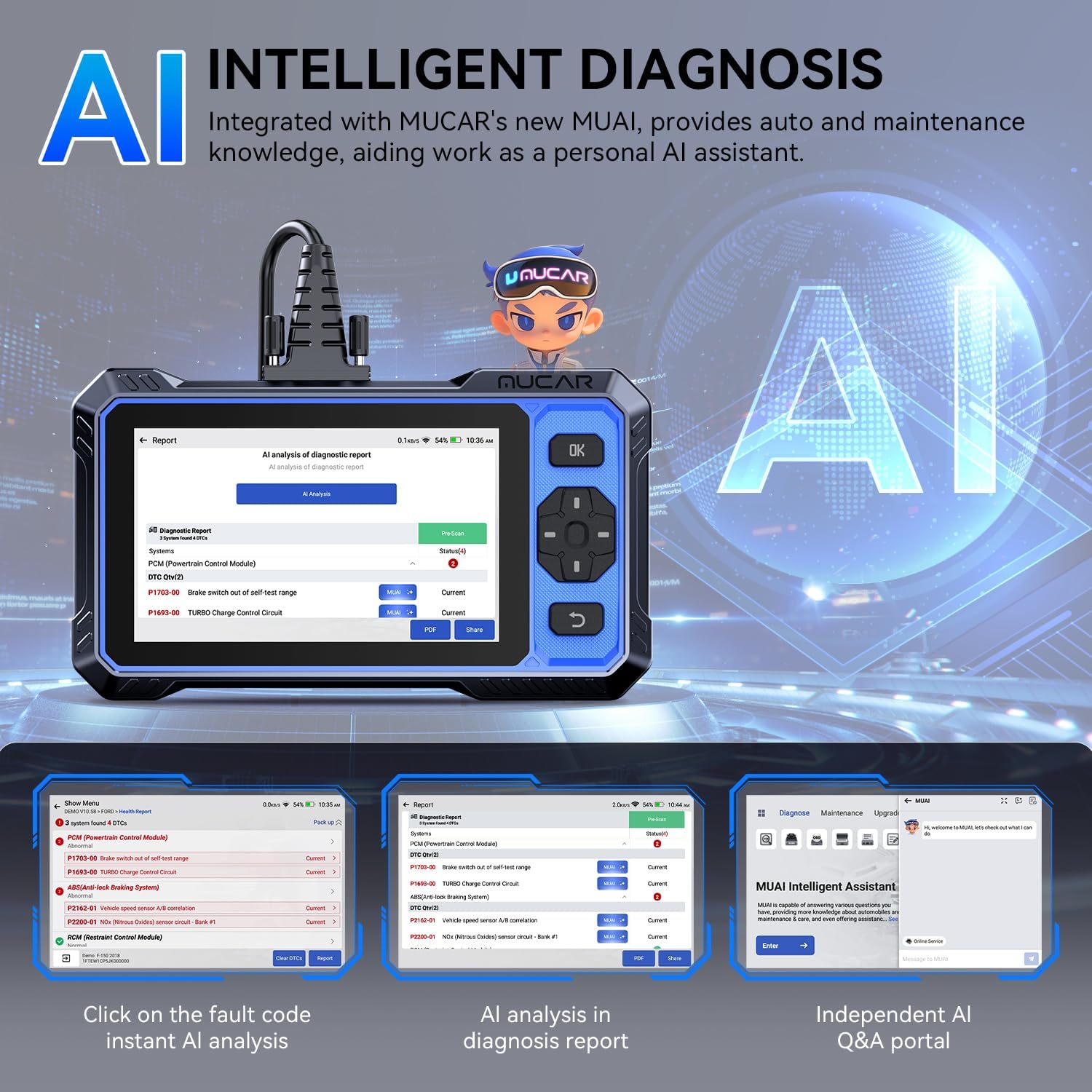 OBD2 Scanner, MUCAR 682 AI-Assisted Car Diagnostic Tool, Automotive Bidirectional Scan Tool, FULL Systems Car Diagnostic Scanner, Scanner for Car with 20+ Reset, CAN FD & FCA SGW, Lifetime Free Update