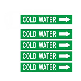 Pipe Flow Markers Label Stickers with Arrows 20 Packs 1-3/5 x 8 Inch Self-Stick Pipe Identification Marking Labels, Cold Water Right-Pointing Arrow
